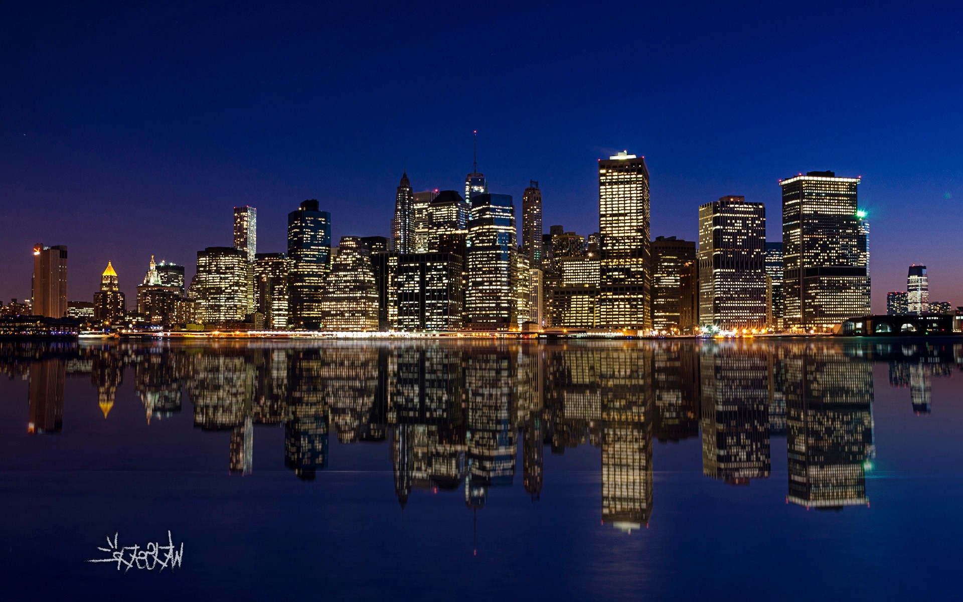 world, manhattan, lights, water, sky, buildings, HD Wallpaper