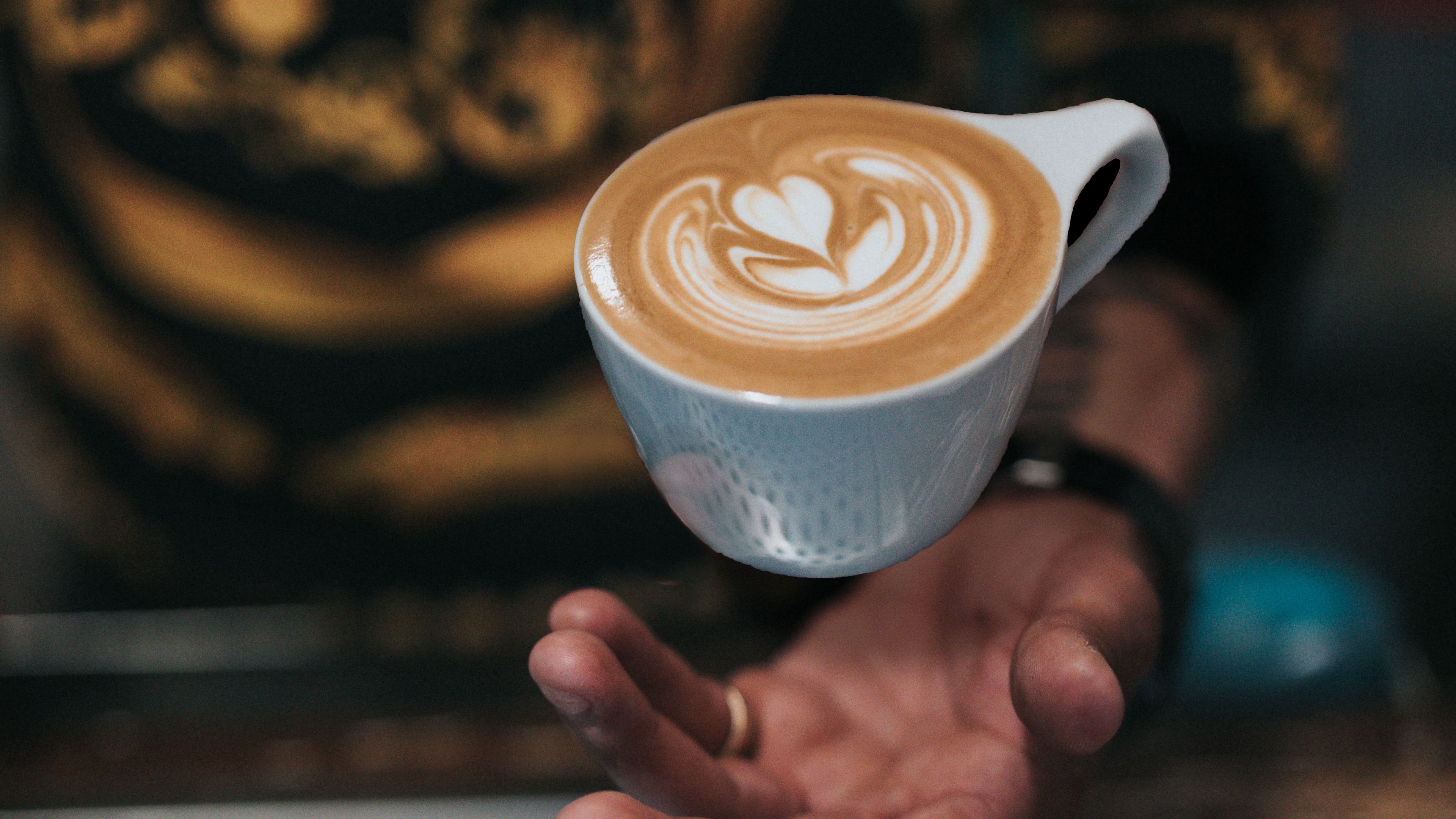 cup, coffee, hand, toss, levitation, 4k, HD Wallpaper