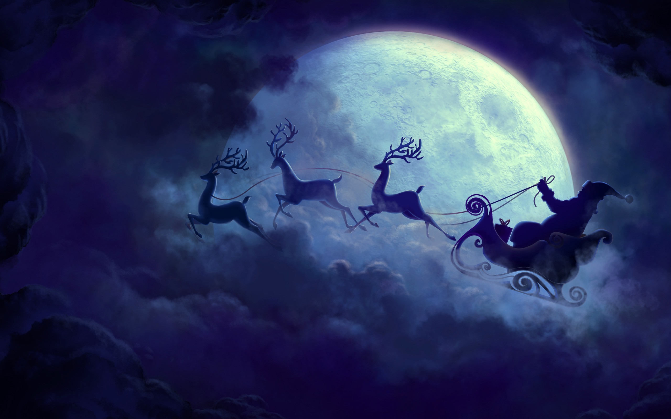 santa claus, moon, celebrations, christmas, HD Wallpaper