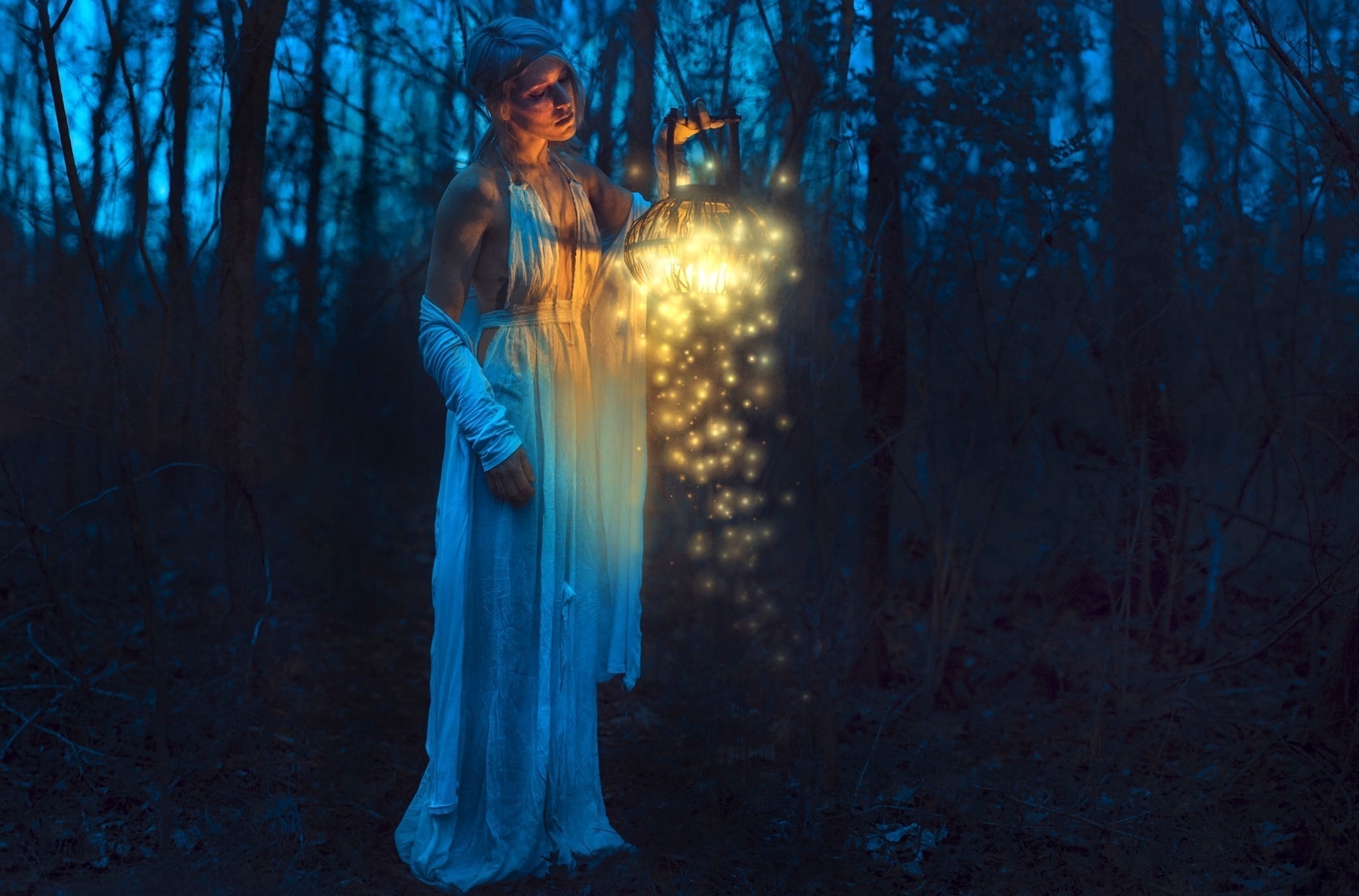 girls, women, lantern, HD Wallpaper