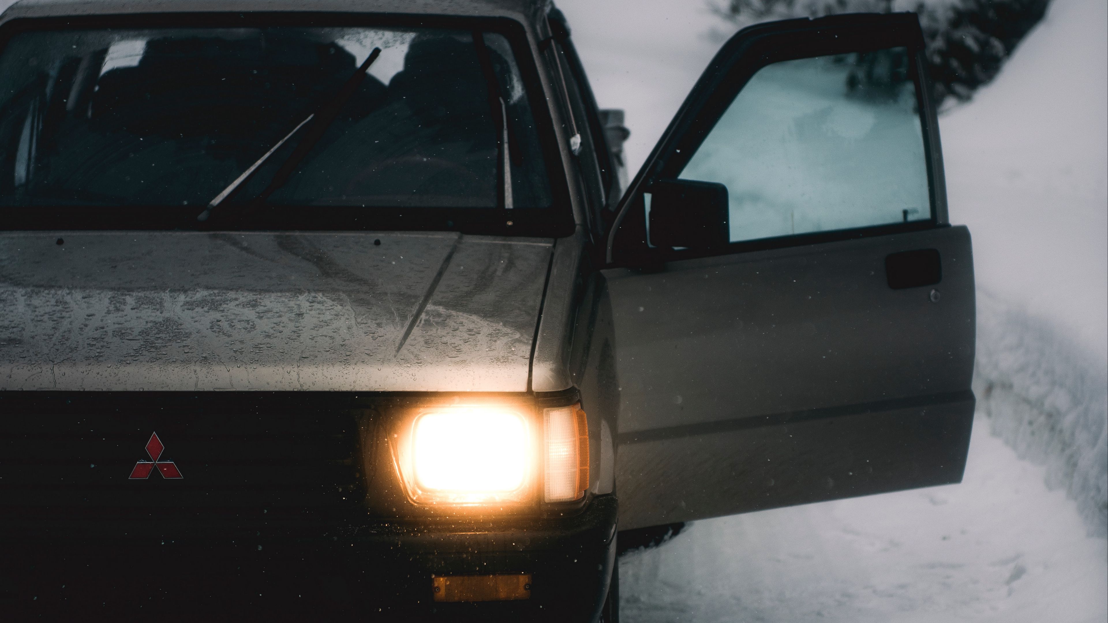 car, gray, road, snow, winter, 4k, HD Wallpaper