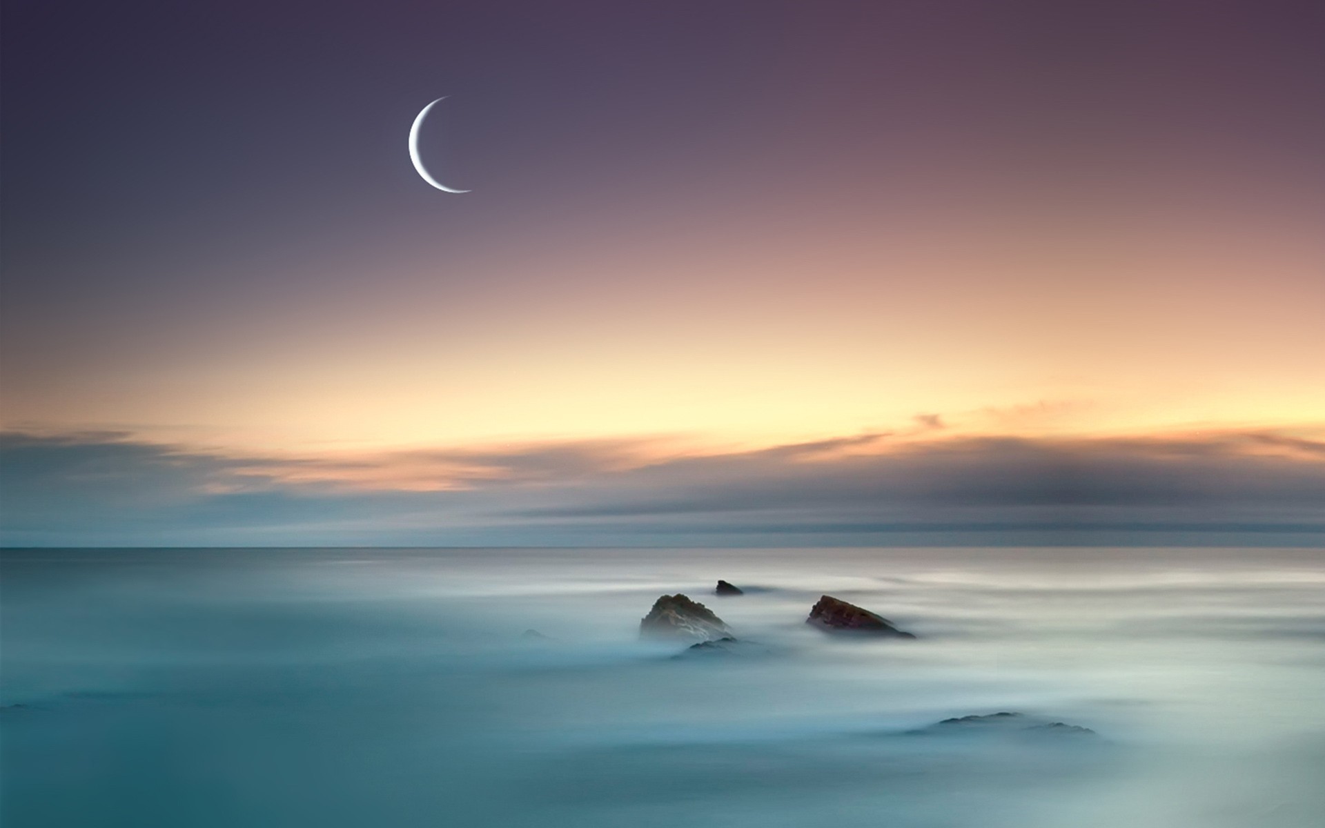 moon, sea, nature, HD Wallpaper