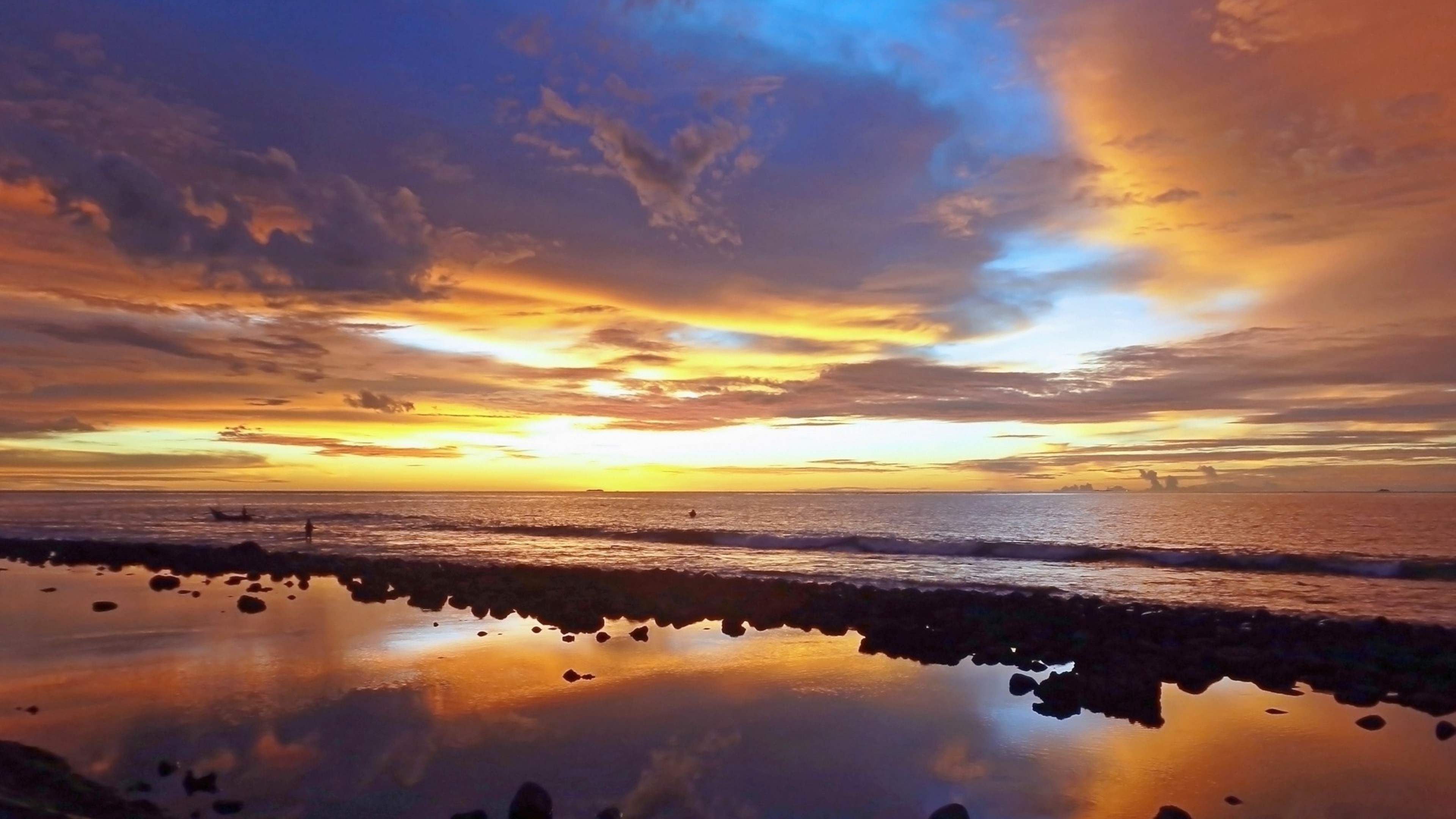 sunset, beach, reflection, nature, HD Wallpaper
