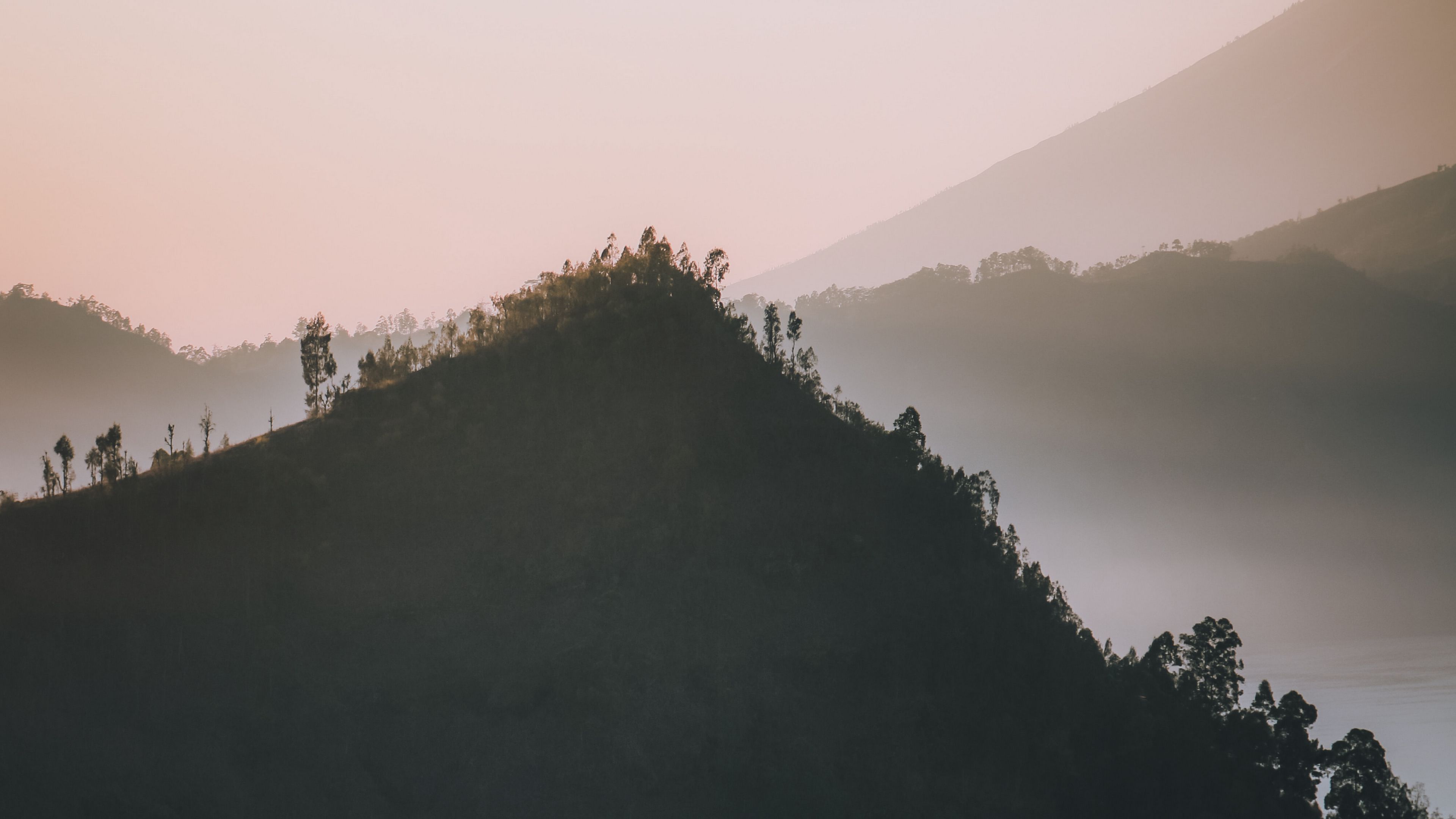 mountain, peak, fog, dusk, landscape, 4k, HD Wallpaper