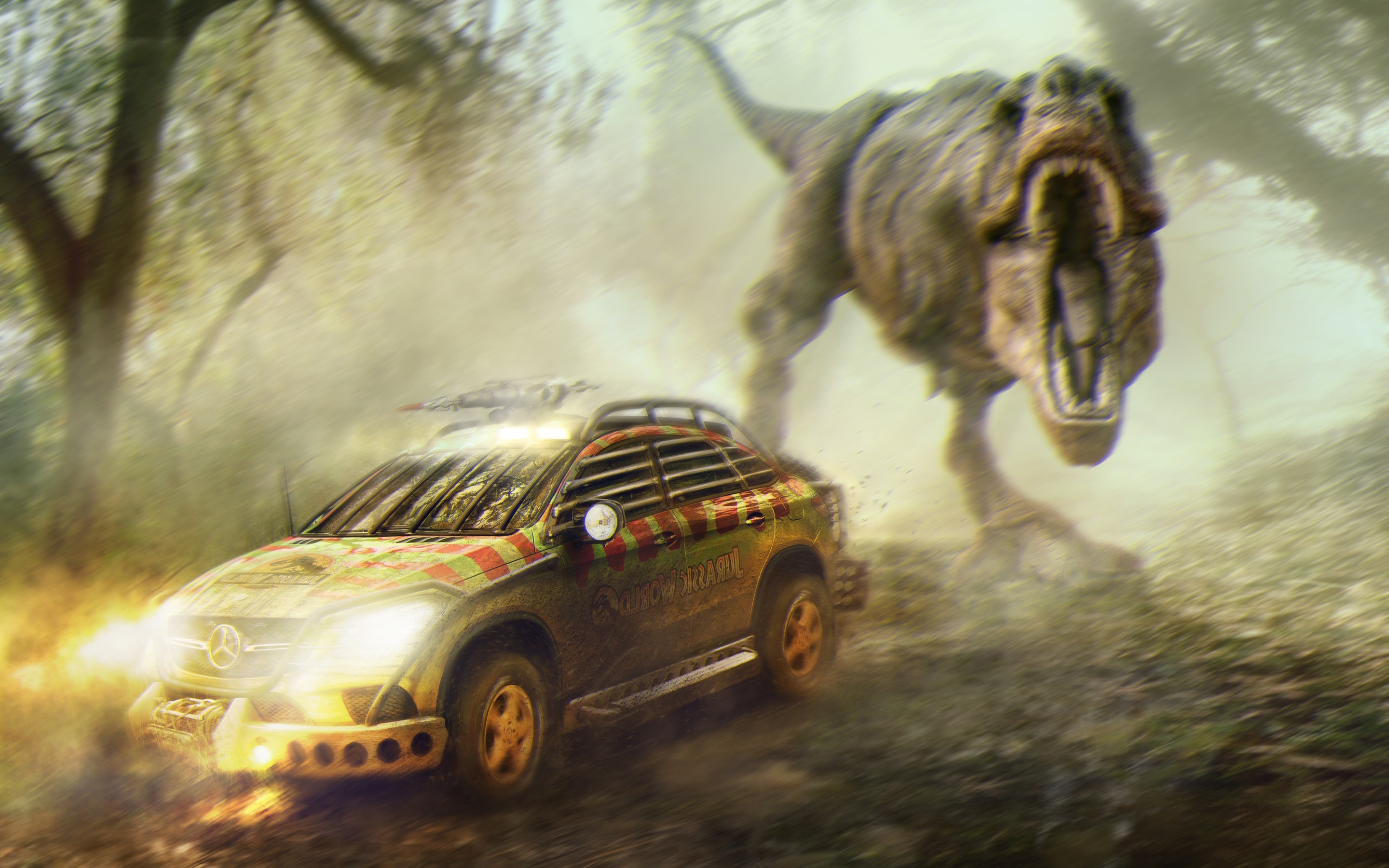 jurassic world, movies, mercedes, mercedes benz, cars, HD Wallpaper