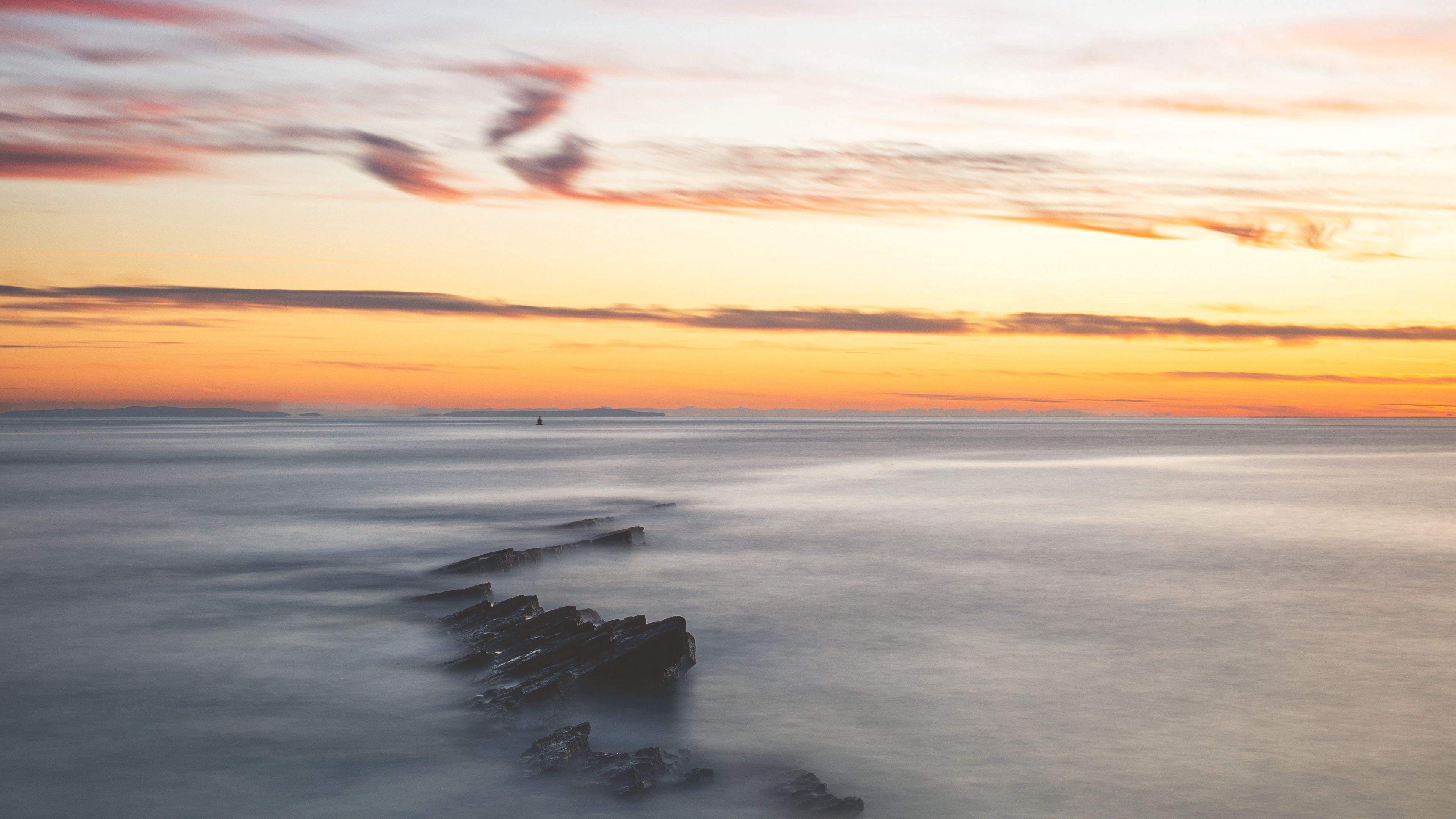 fog, rocks, horizon, dusk, landscape, 4k, HD Wallpaper