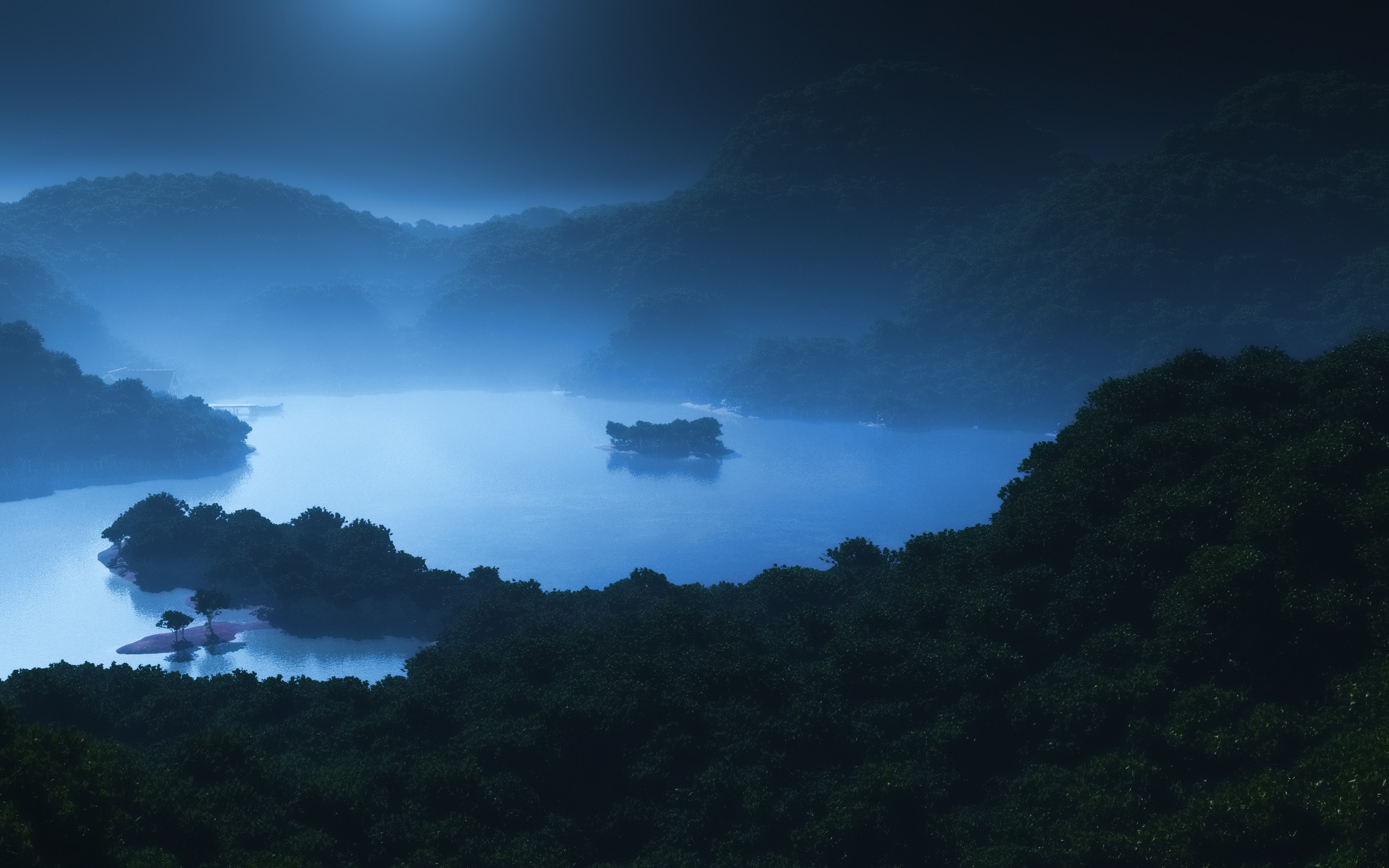 moon, fog, nature, cold, winter, HD Wallpaper