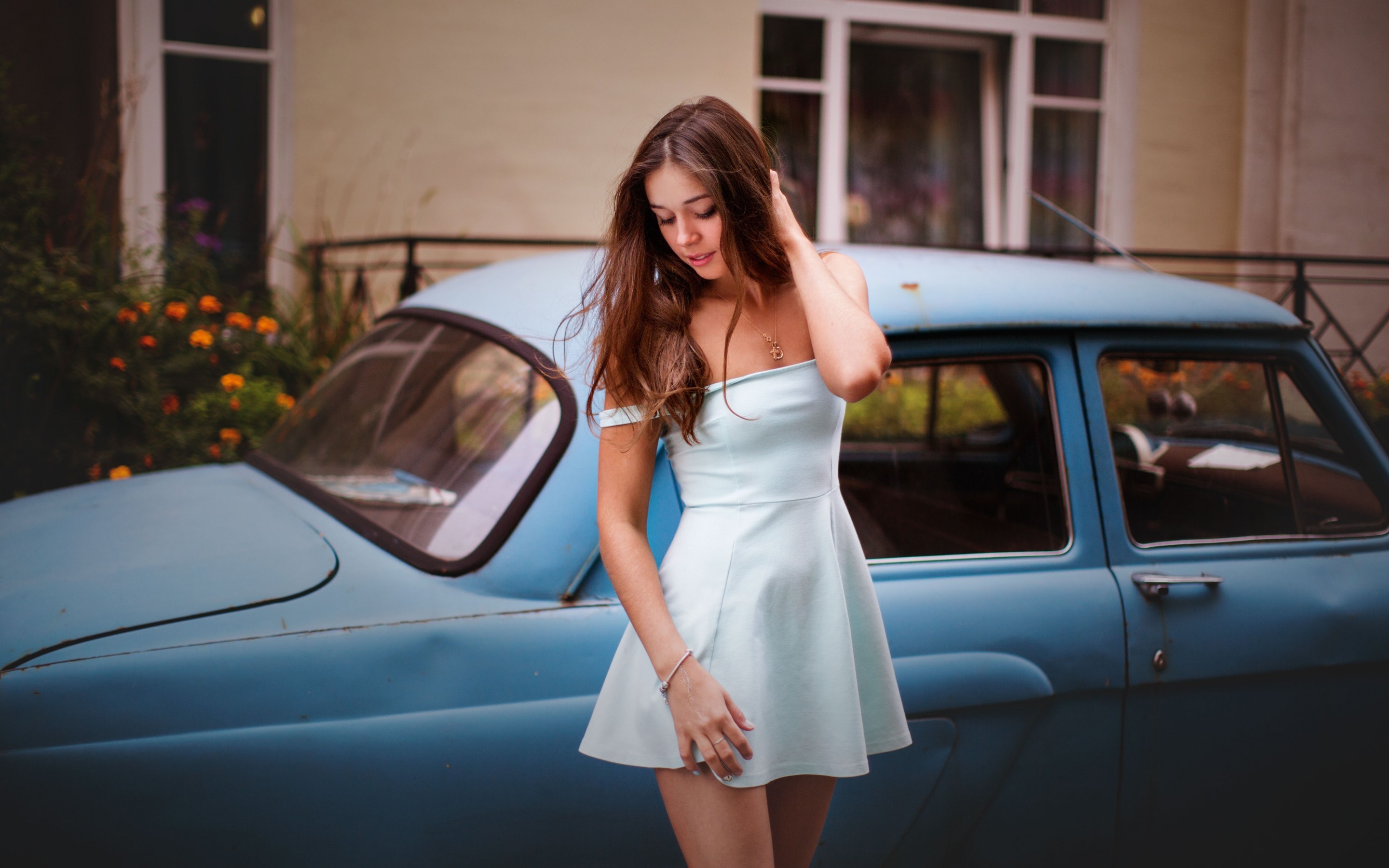 model, girls, classic, cars, classic cars, HD Wallpaper