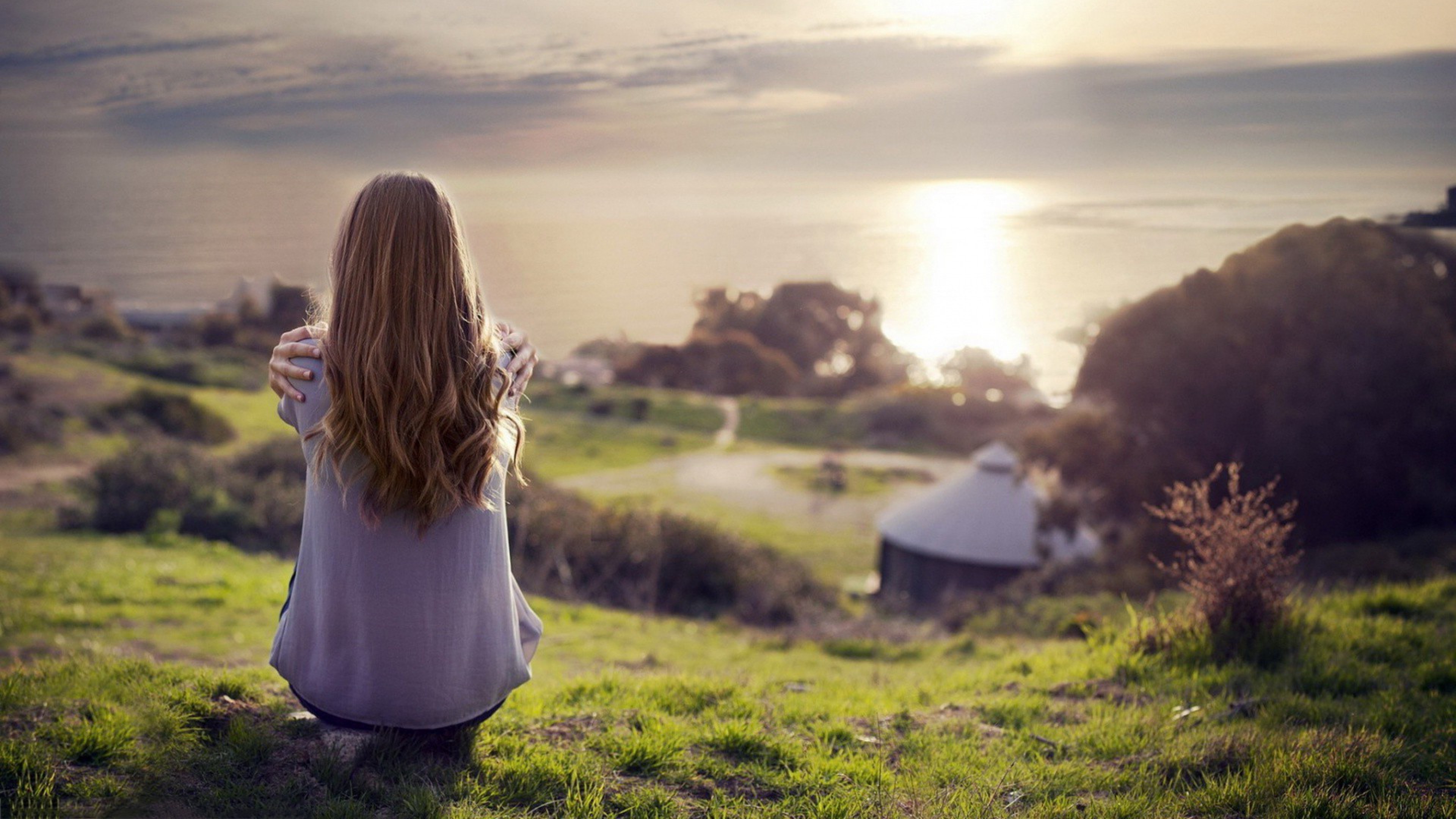 girl, nature, sky, sunset, HD Wallpaper