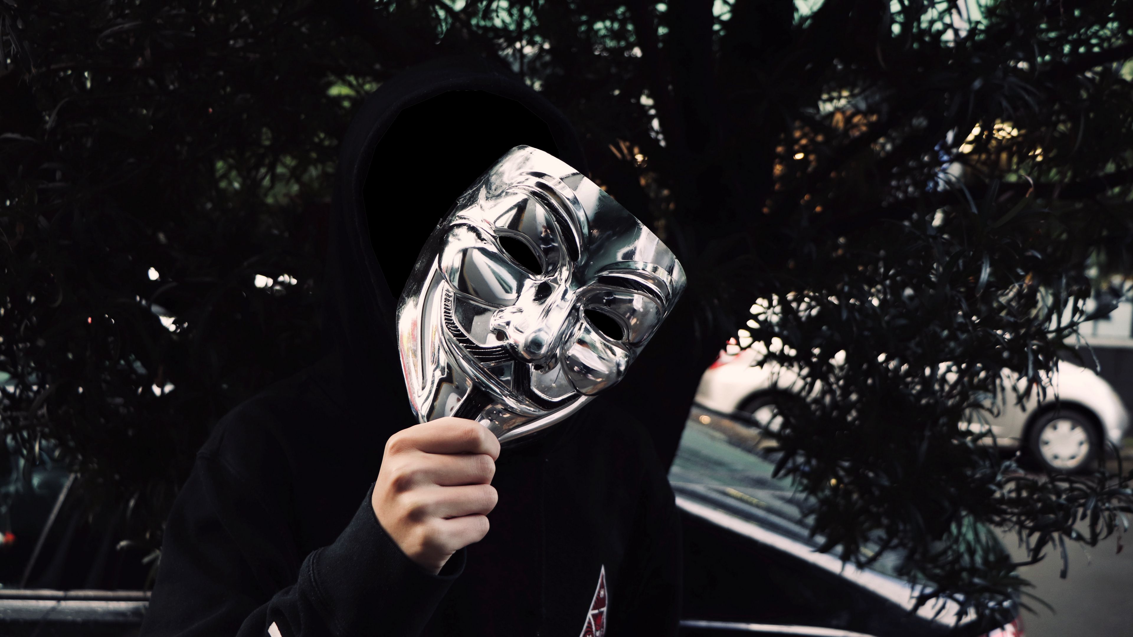 mask, metal, anonymous, man, 4k, HD Wallpaper