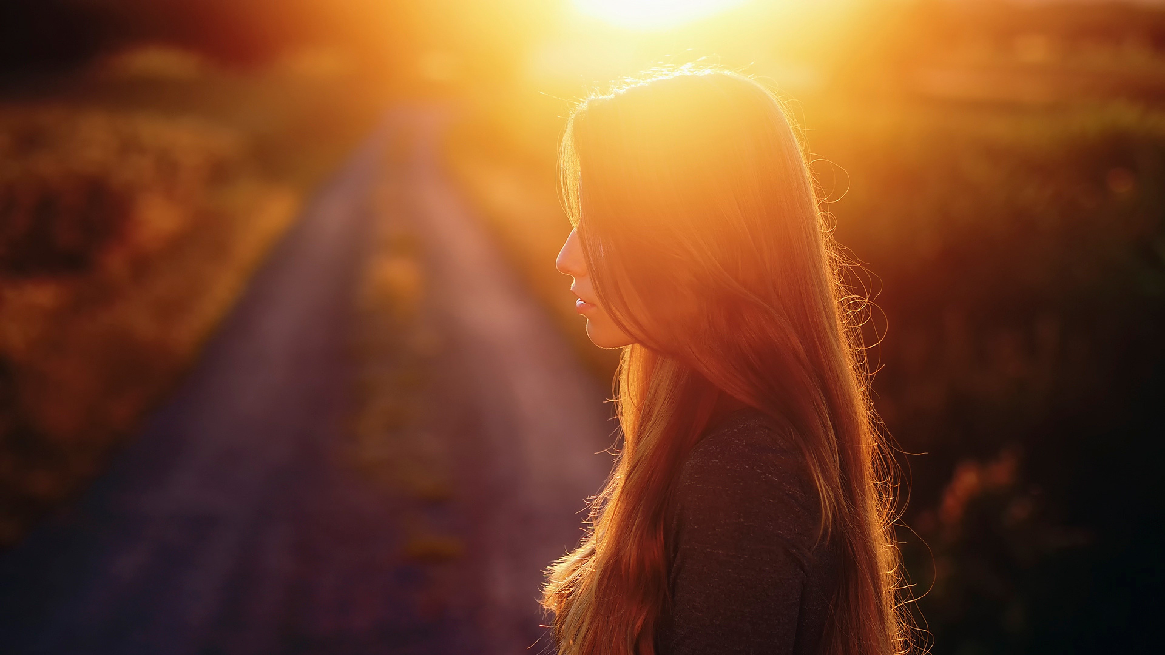 girl, sunset, hair, photography, HD Wallpaper