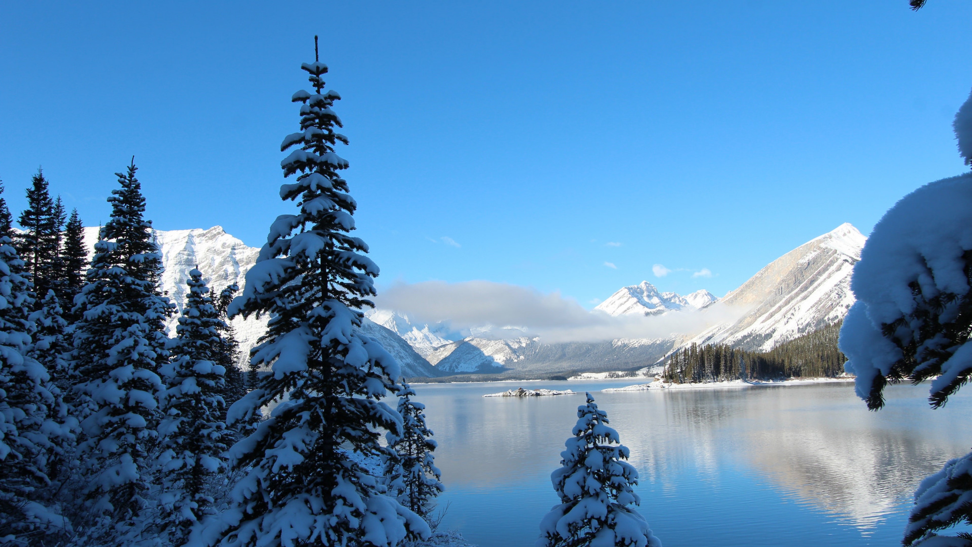 winter, snow, lake, mountain, nature, HD Wallpaper