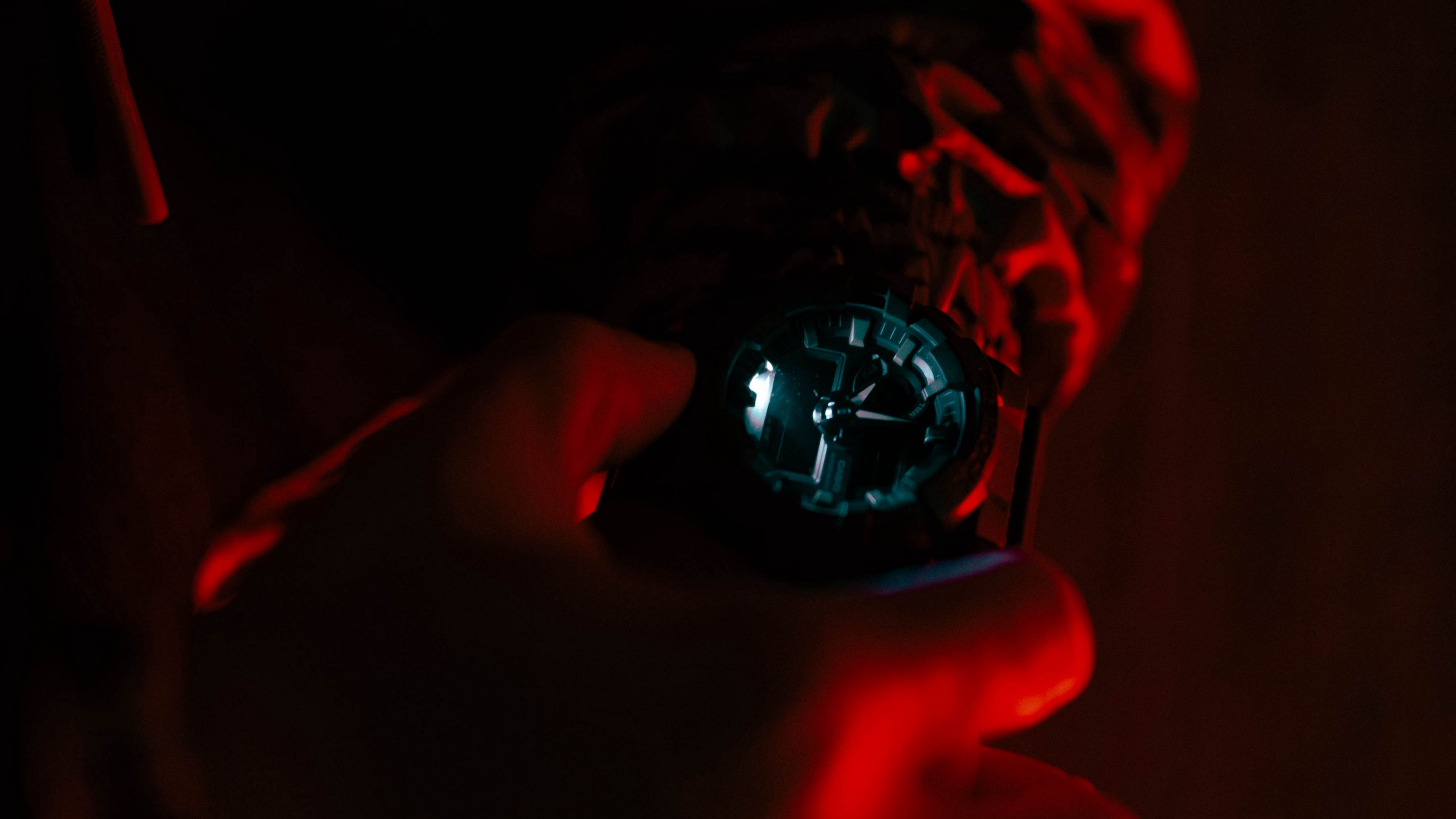 hand, watch, backlight, red, dark, 4k, HD Wallpaper