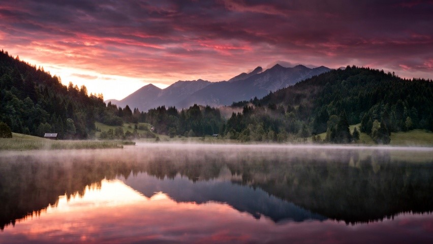 sunset, nature, lake, HD Wallpaper