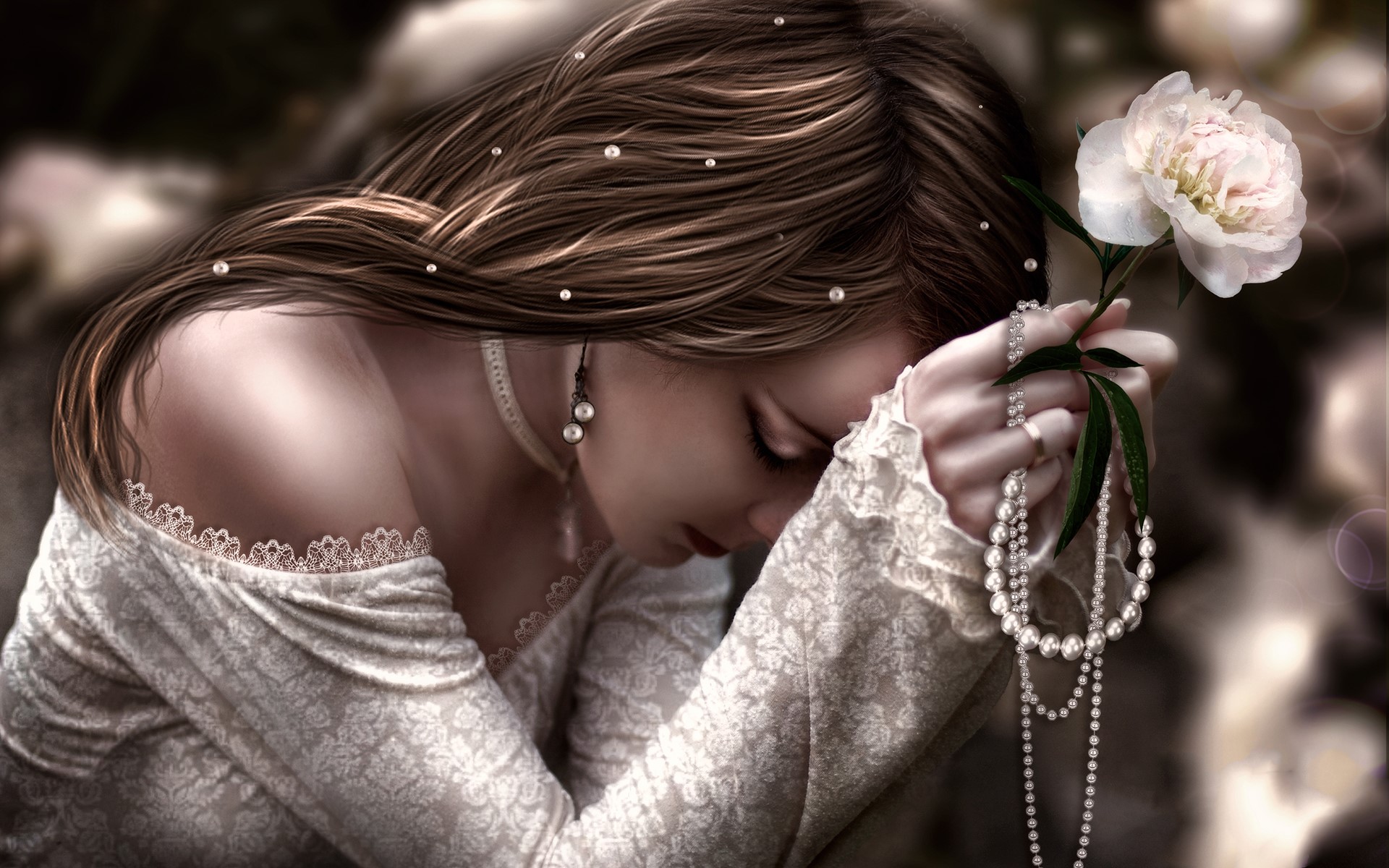 girl, artist, flower, HD Wallpaper