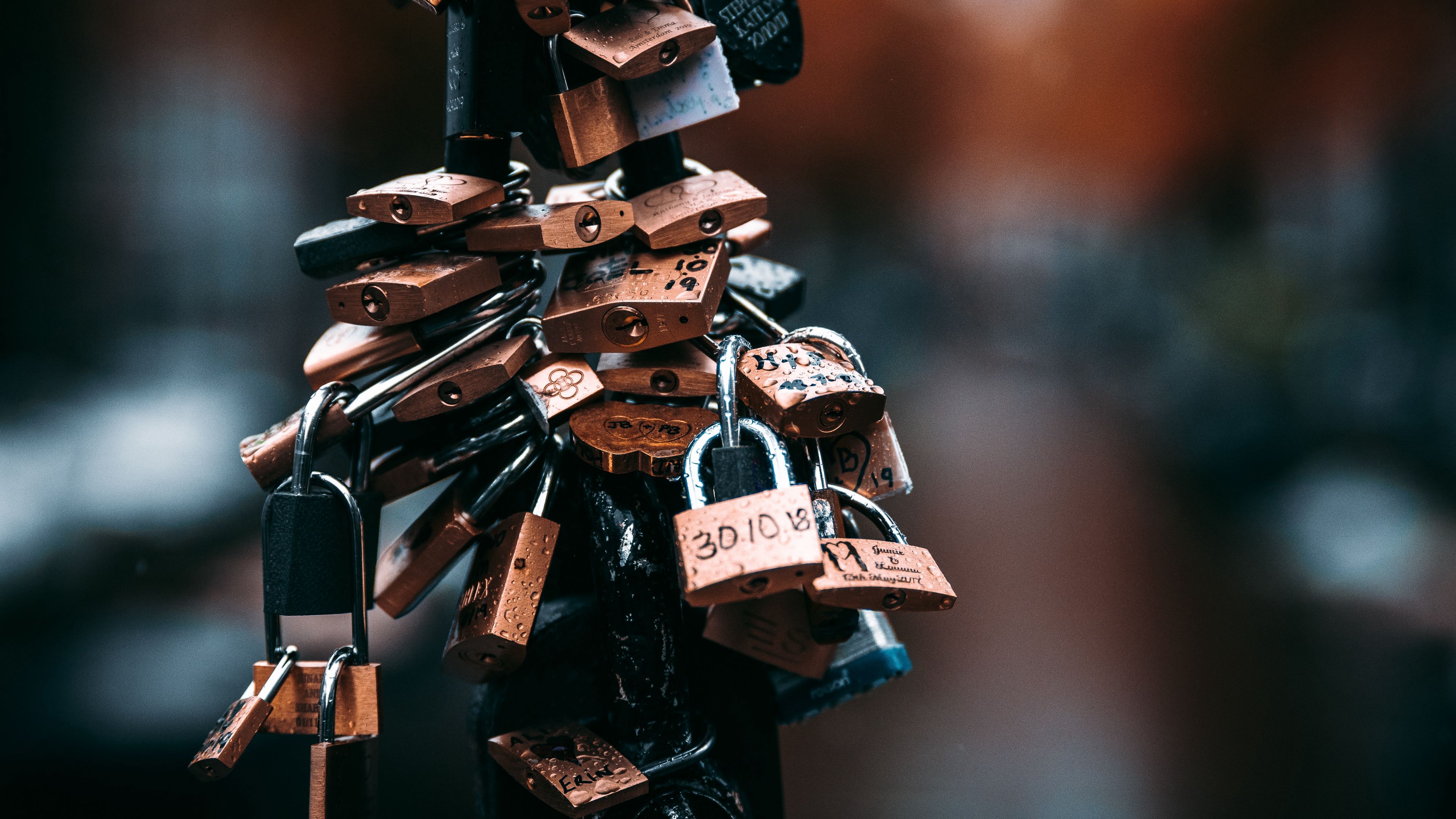 locks, love, romance, drops, 4k, HD Wallpaper