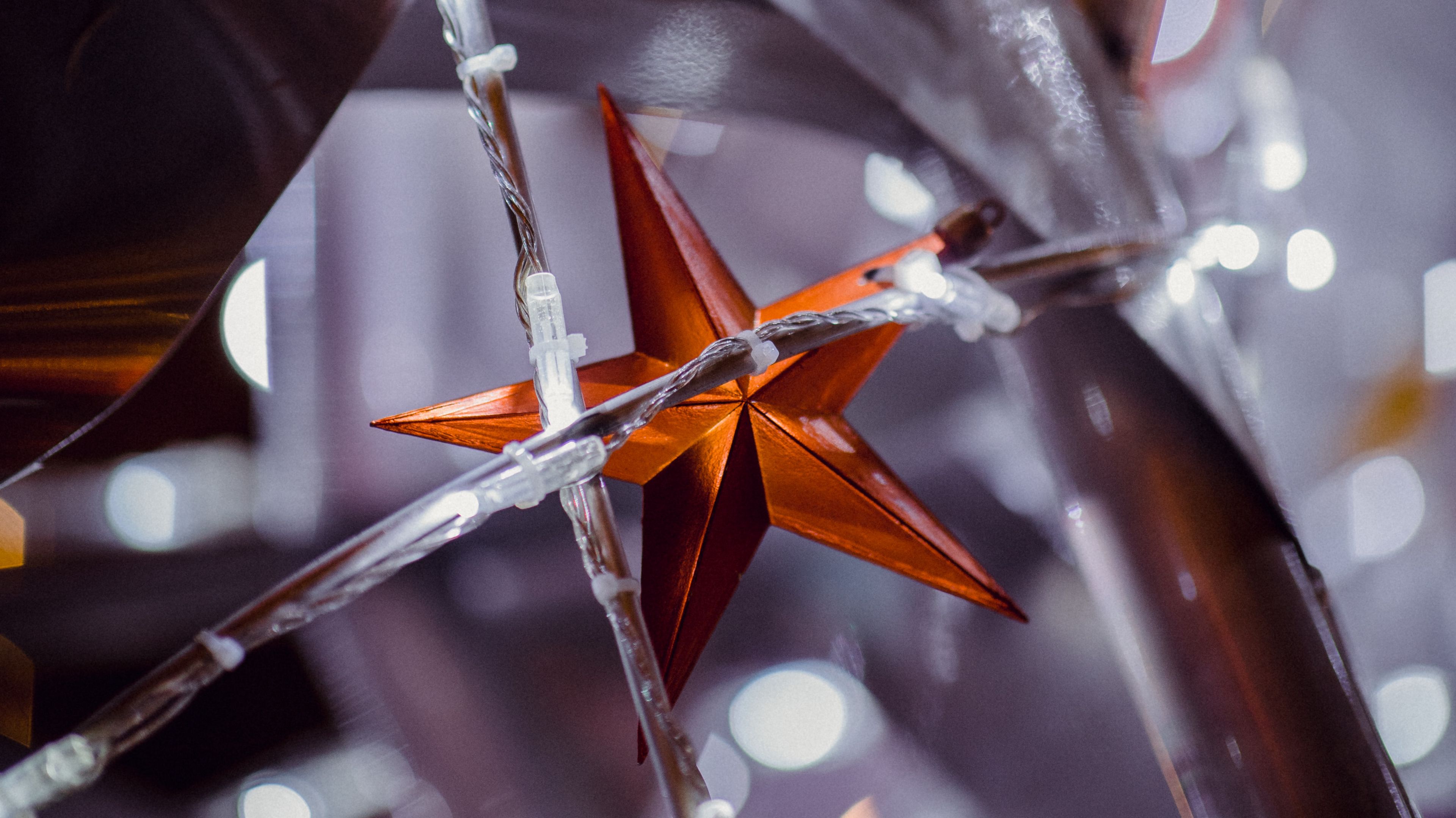 star, garland, decoration, new year, christmas, 4k, HD Wallpaper