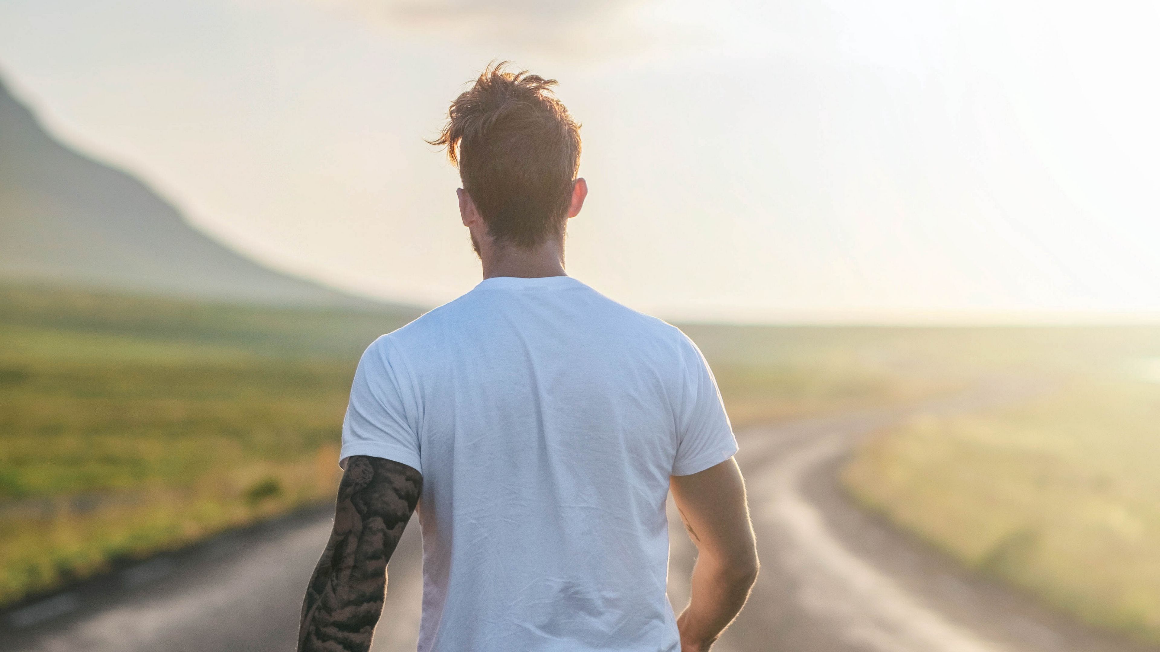man, road, sunlight, walk, nature, 4k, HD Wallpaper