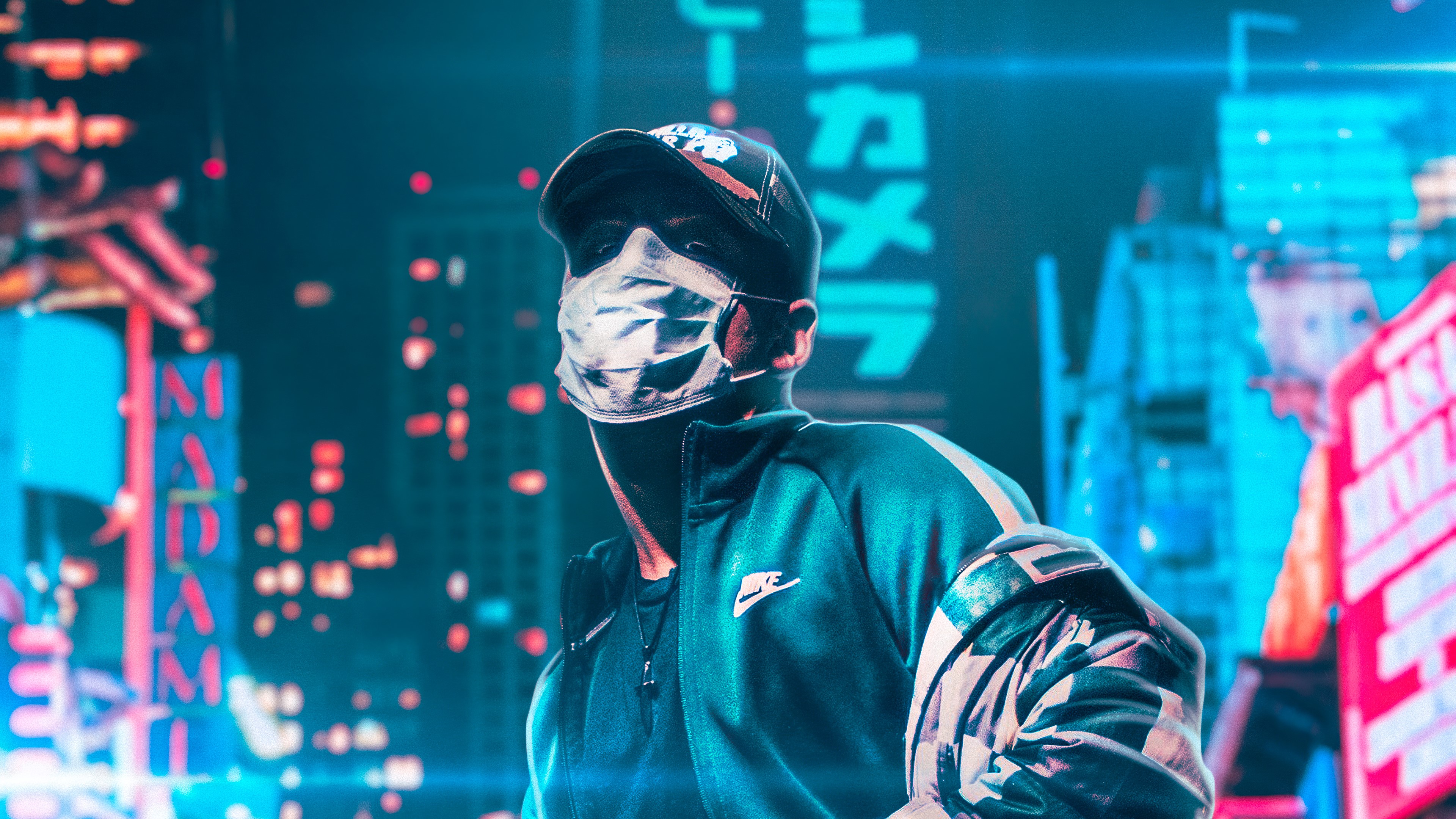hat, artist, artwork, digital art, hd, 4k, neon, HD Wallpaper