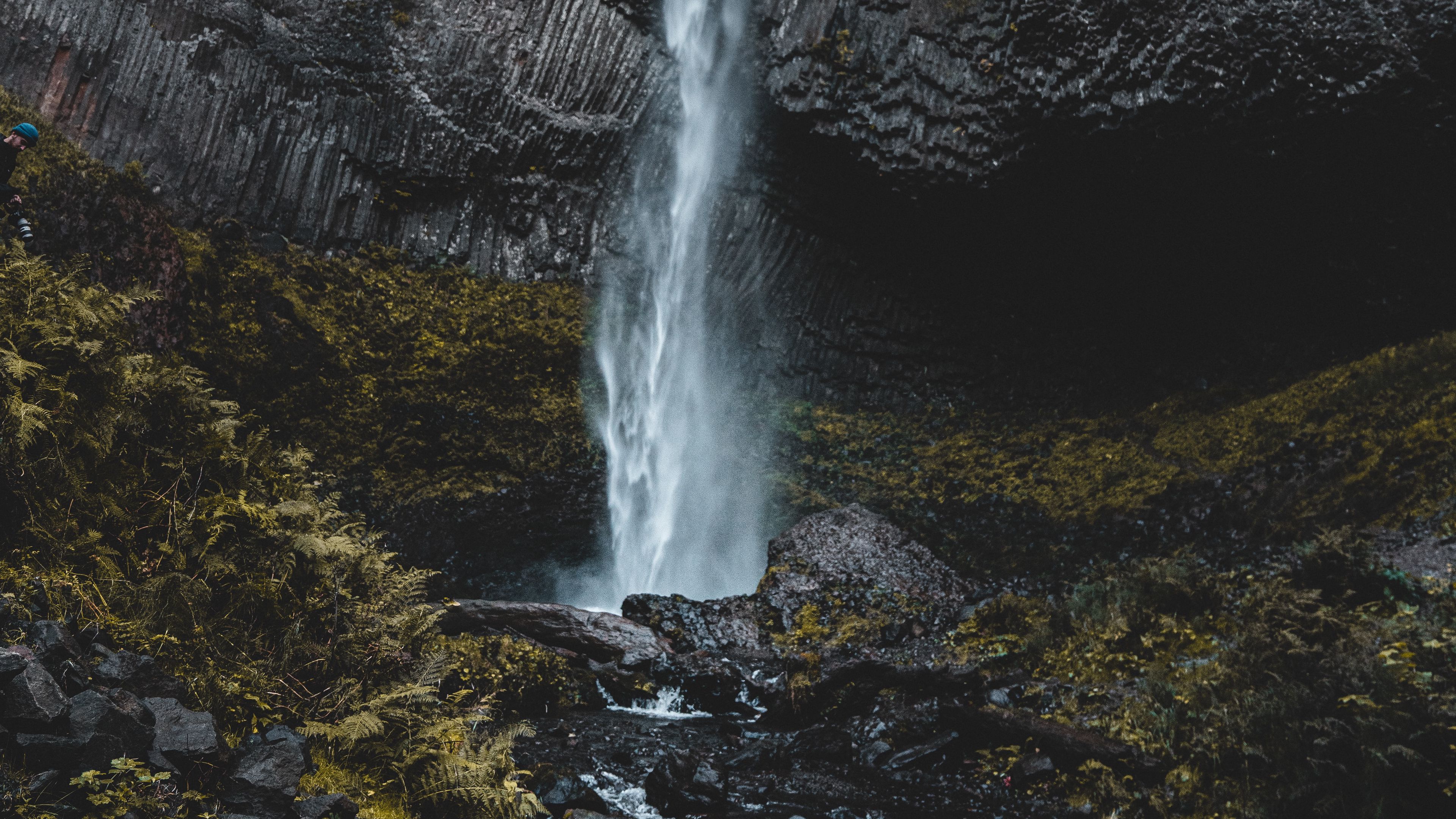 waterfall, cliff, stones, water, spray, 4k, HD Wallpaper