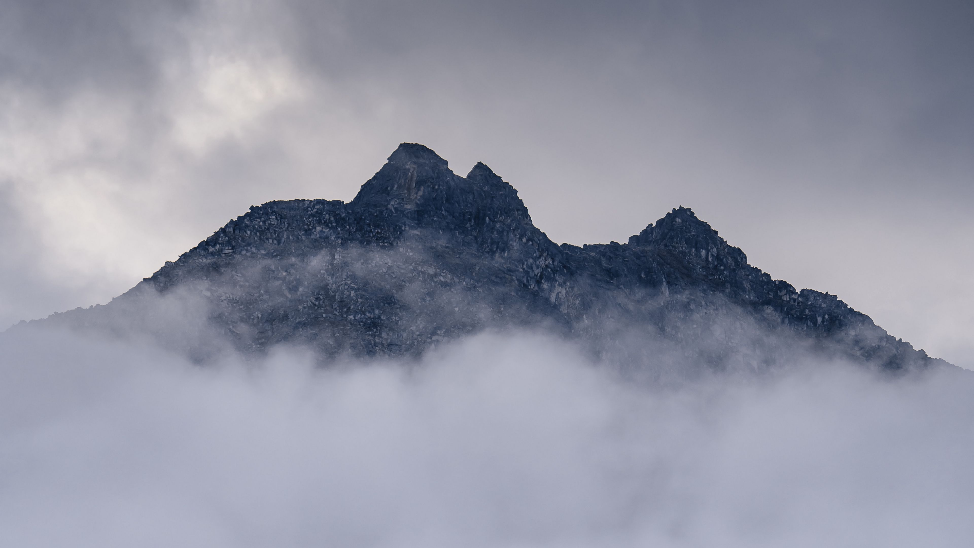 mountain, clouds, fog, trees, landscape, 4k, HD Wallpaper