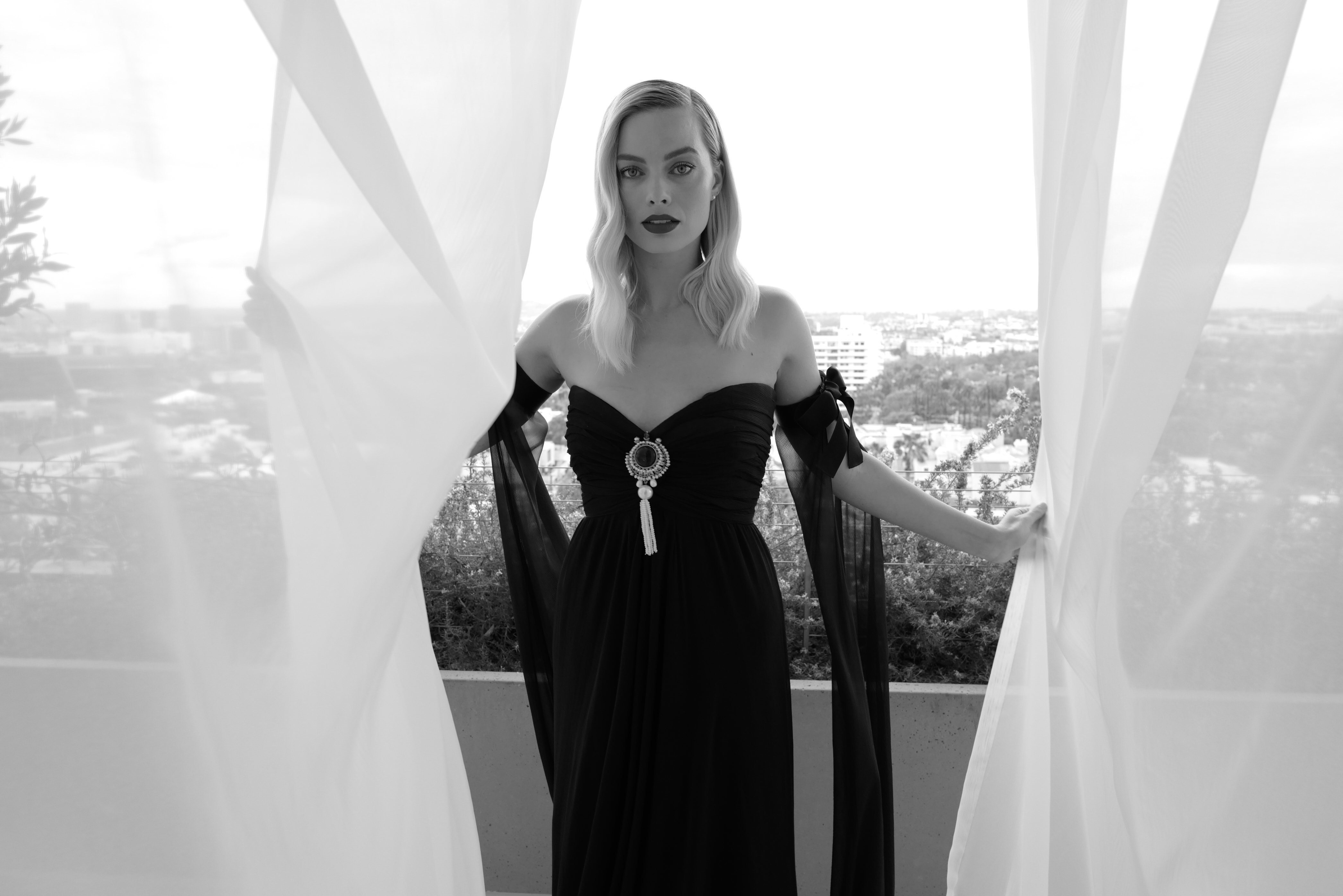 margot robbie, celebrities, girls, hd, 4k, vogue, monochrome, black and white, HD Wallpaper