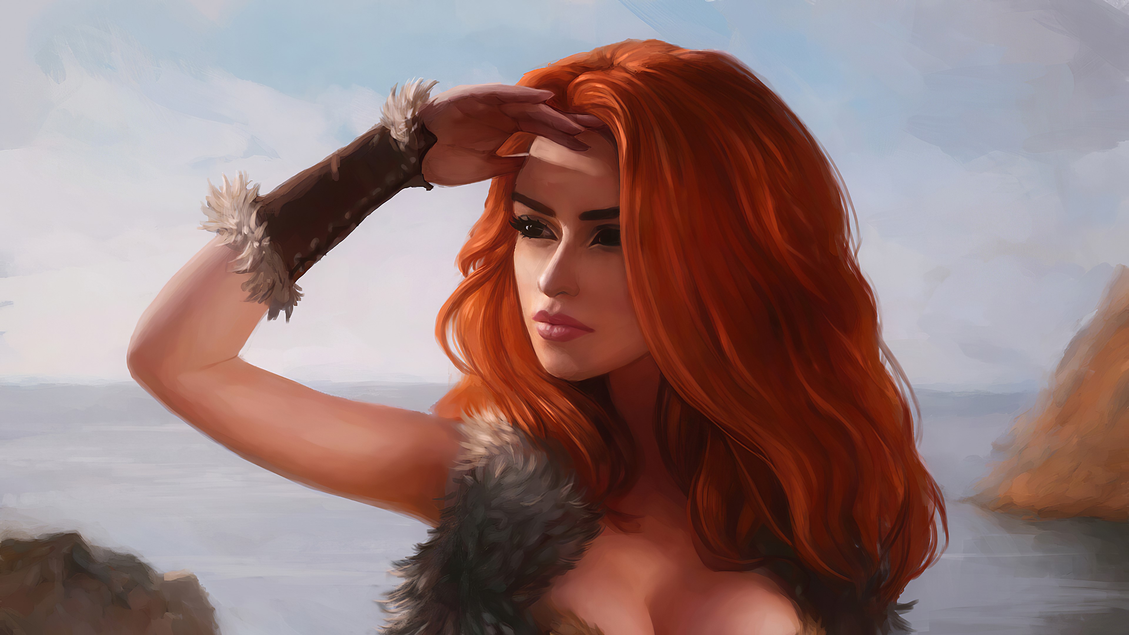 fantasy girls, barbarian, artist, artwork, digital art, hd, 4k, artstation, HD Wallpaper