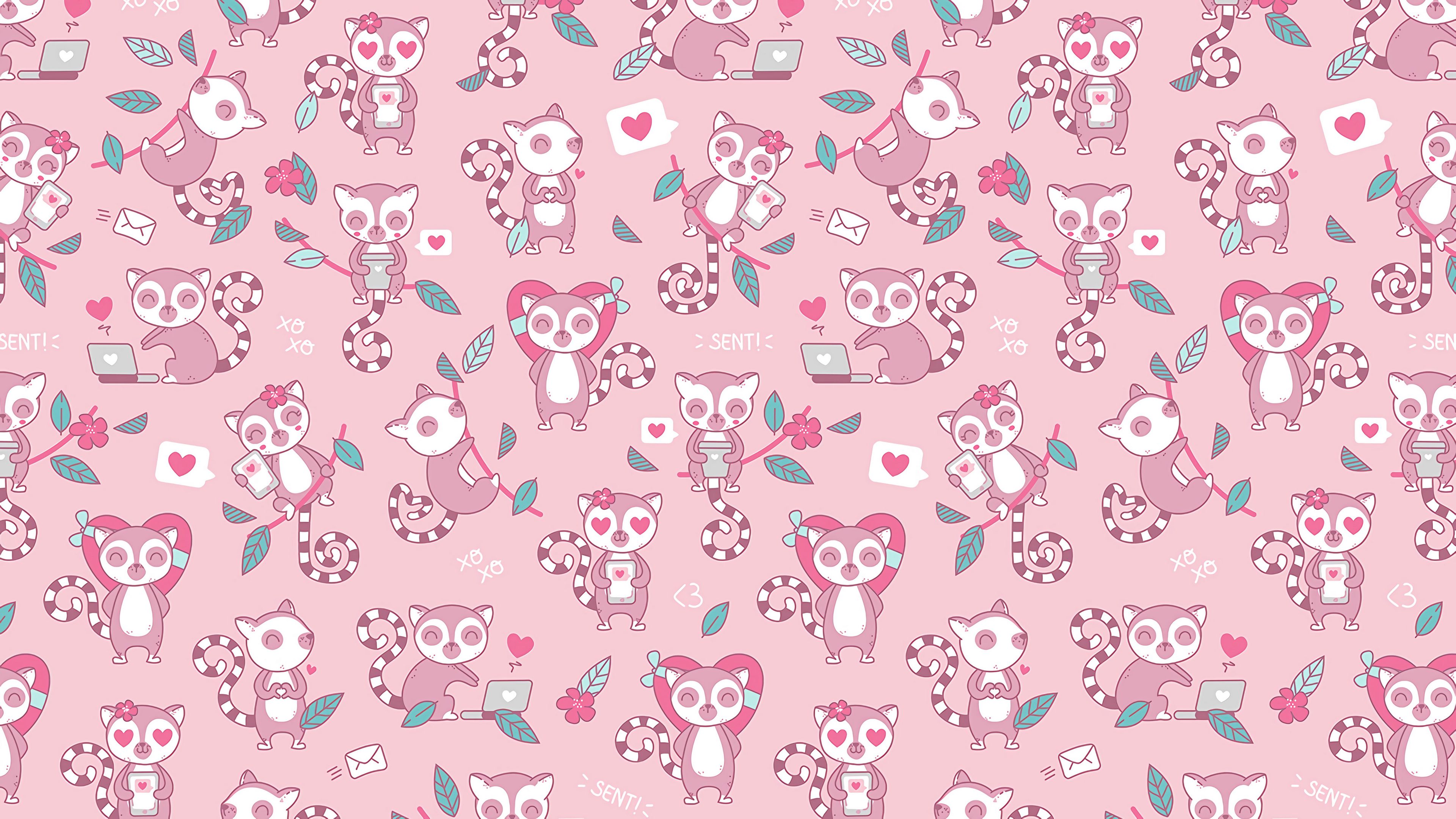 lemurs, love, pattern, art, vector, 4k, HD Wallpaper