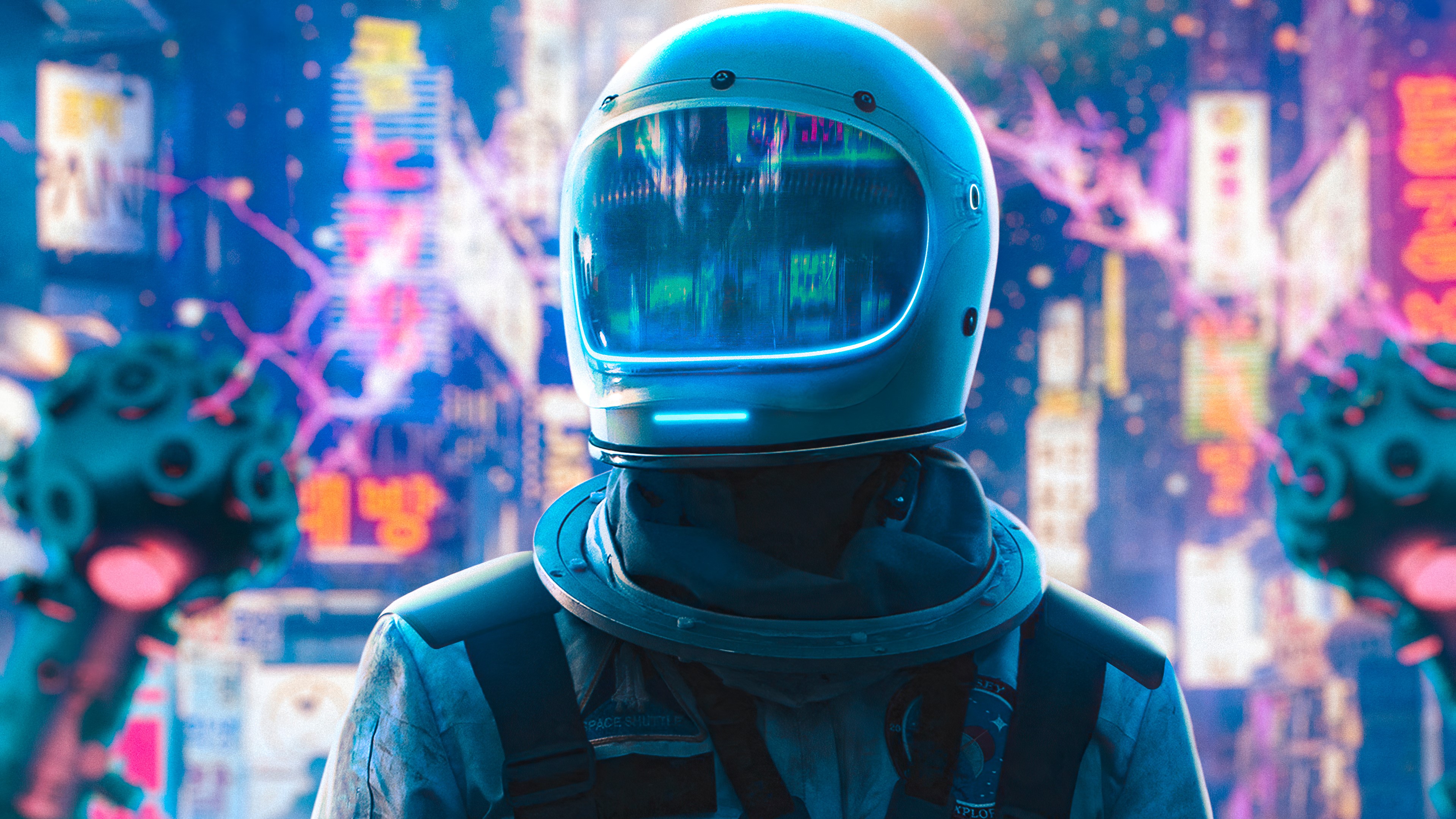 astronaut, artist, artwork, digital art, hd, 4k, neon, HD Wallpaper