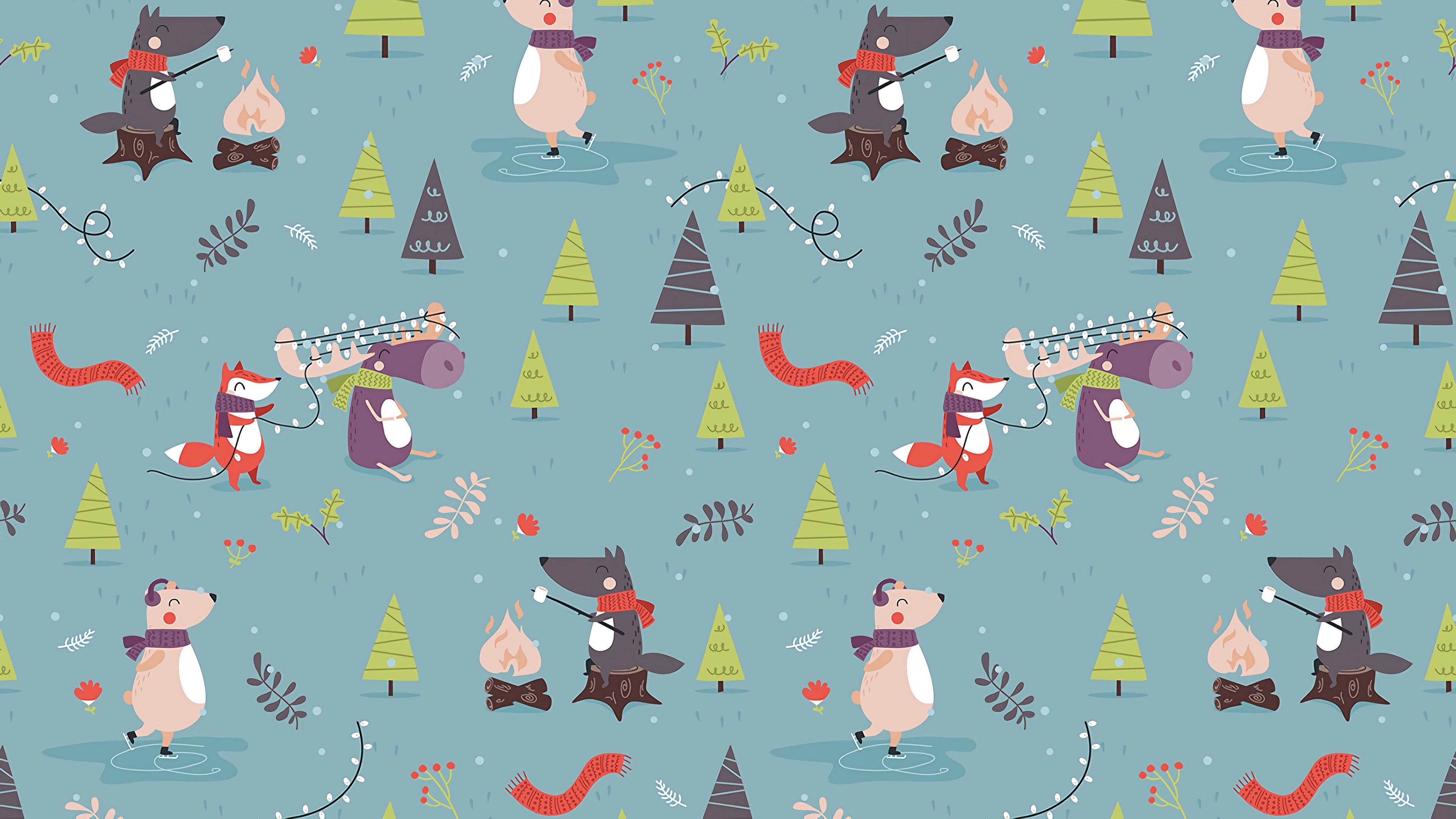 pattern, animals, new year, funny, art, 4k, HD Wallpaper