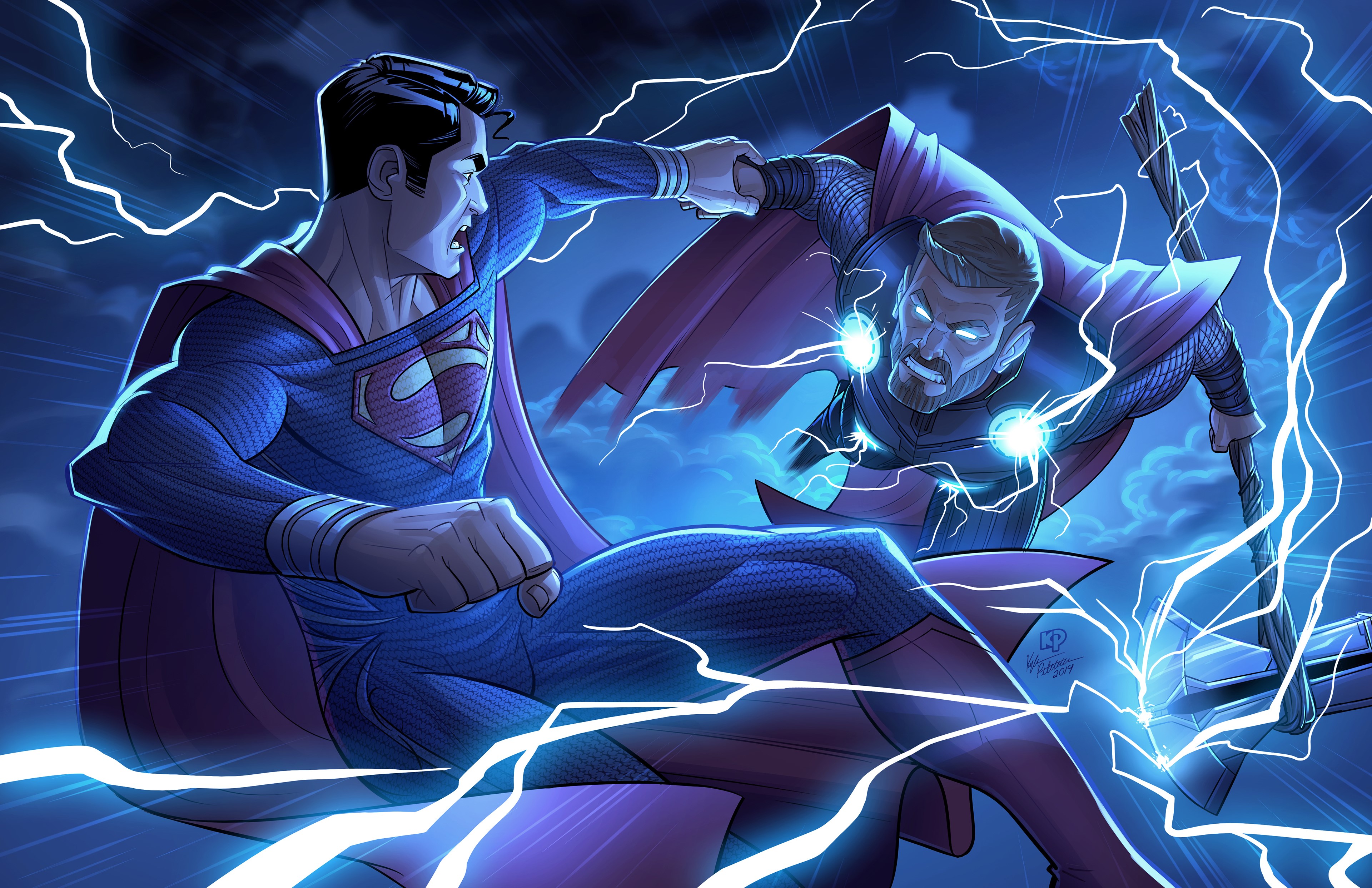 superman, thor, superheroes, artwork, hd, 4k, HD Wallpaper