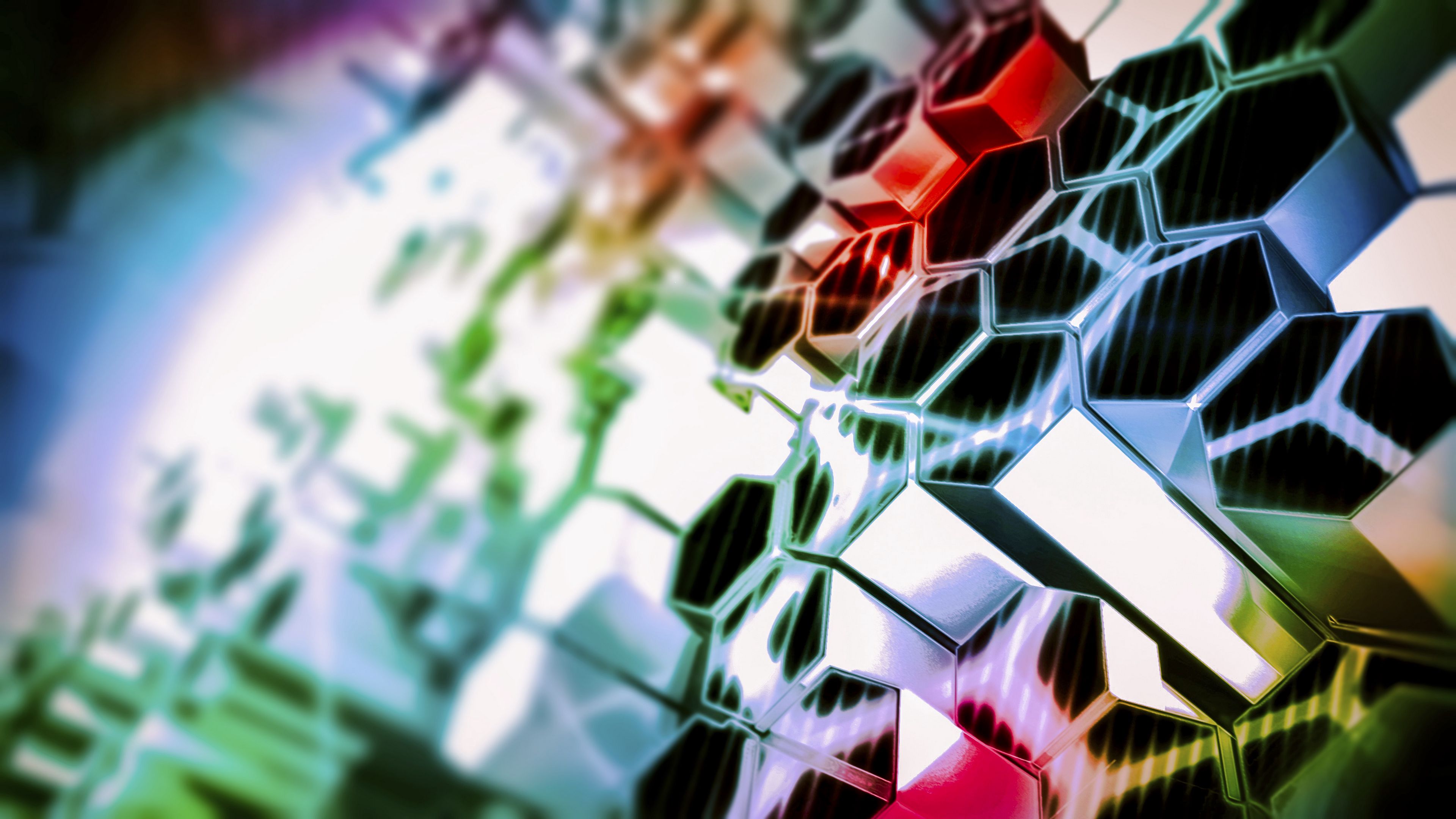 structure, hexagons, colorful, light, glare, 4k, HD Wallpaper