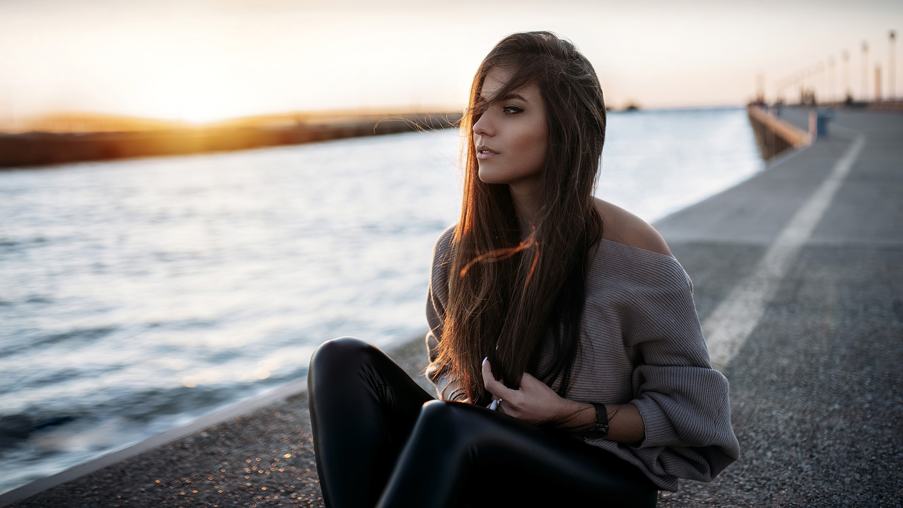 brunette, girls, model, hd, 4k, depth of field, HD Wallpaper