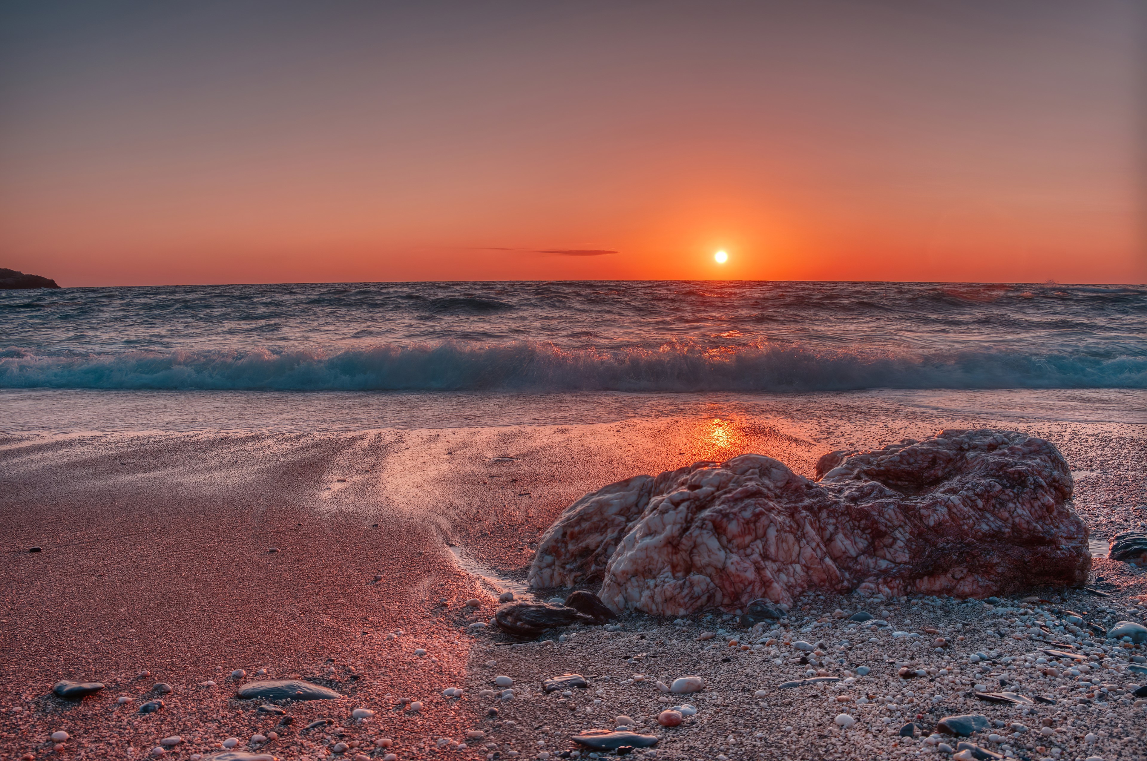 sea, beach, sunset, hd, 4k, HD Wallpaper