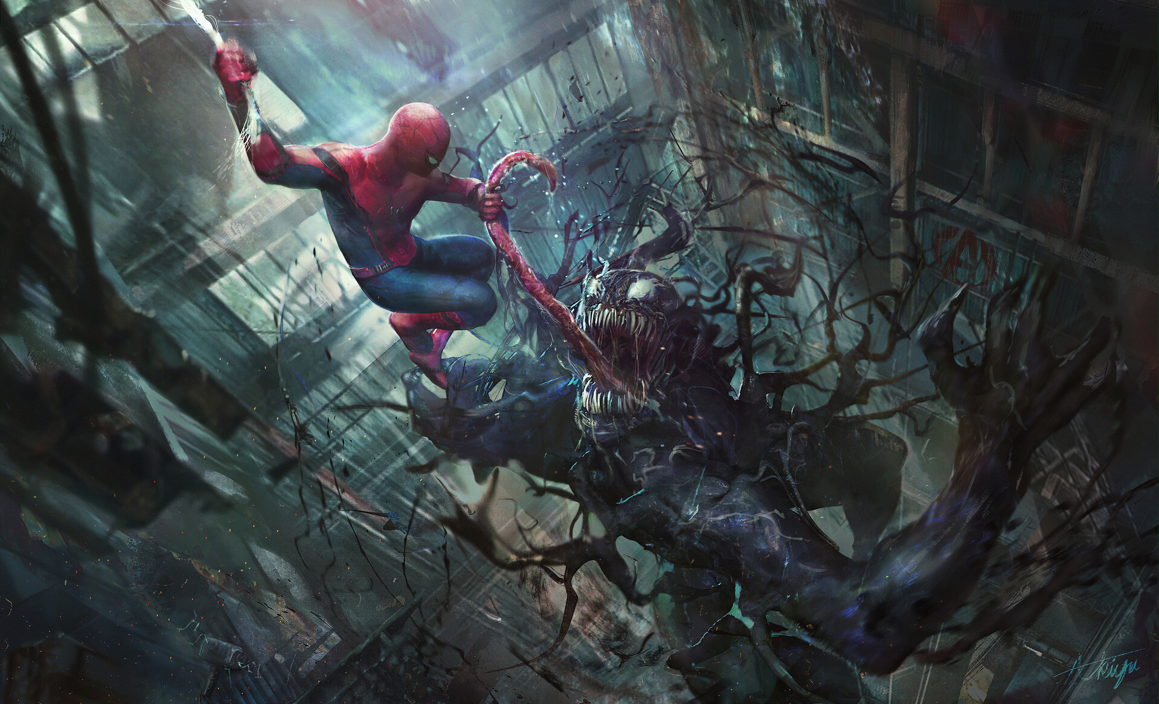 venom, spiderman, hd, 4k, superheroes, artwork, HD Wallpaper