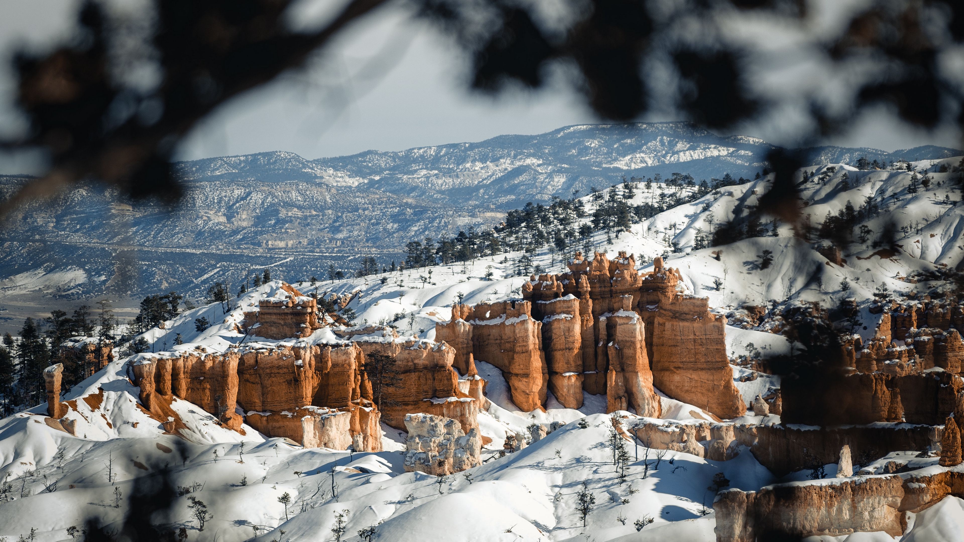 mountains, rocks, snow, winter, landscape, 4k, HD Wallpaper