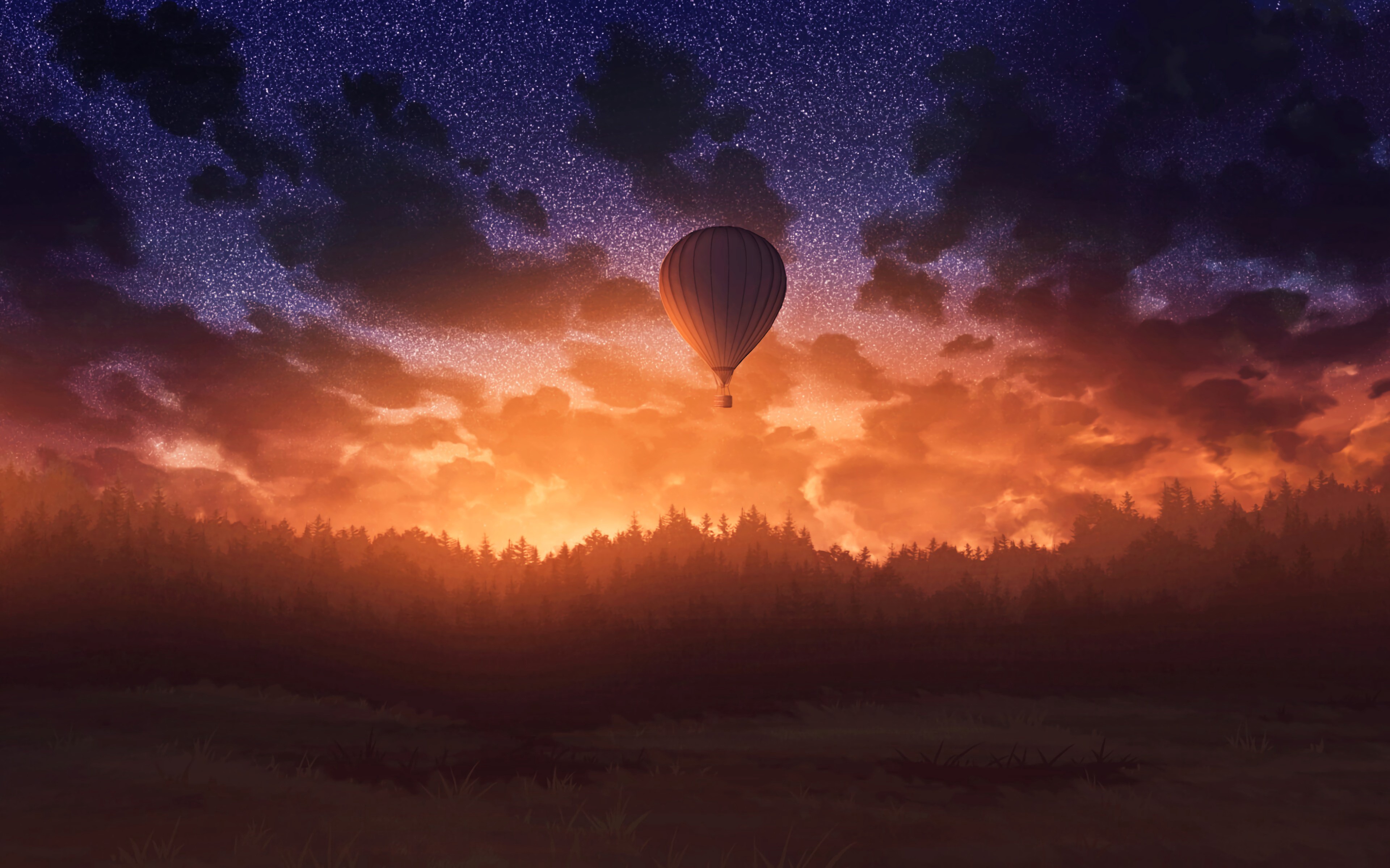 air balloon, forest, nature, hd, 4k, evening, HD Wallpaper