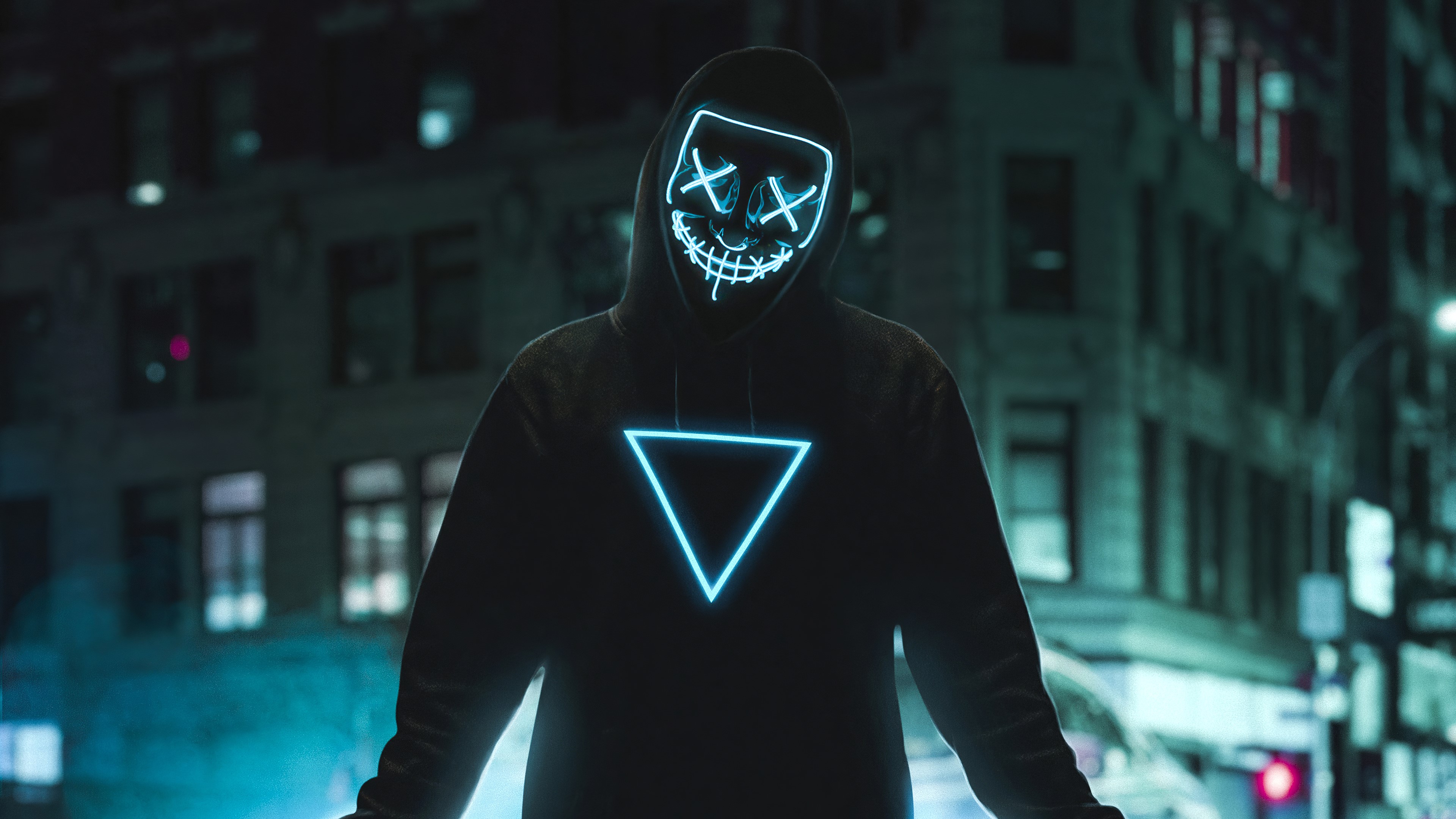 mask, hoodie, anonymus, neon, hd, 4k, photography, HD Wallpaper
