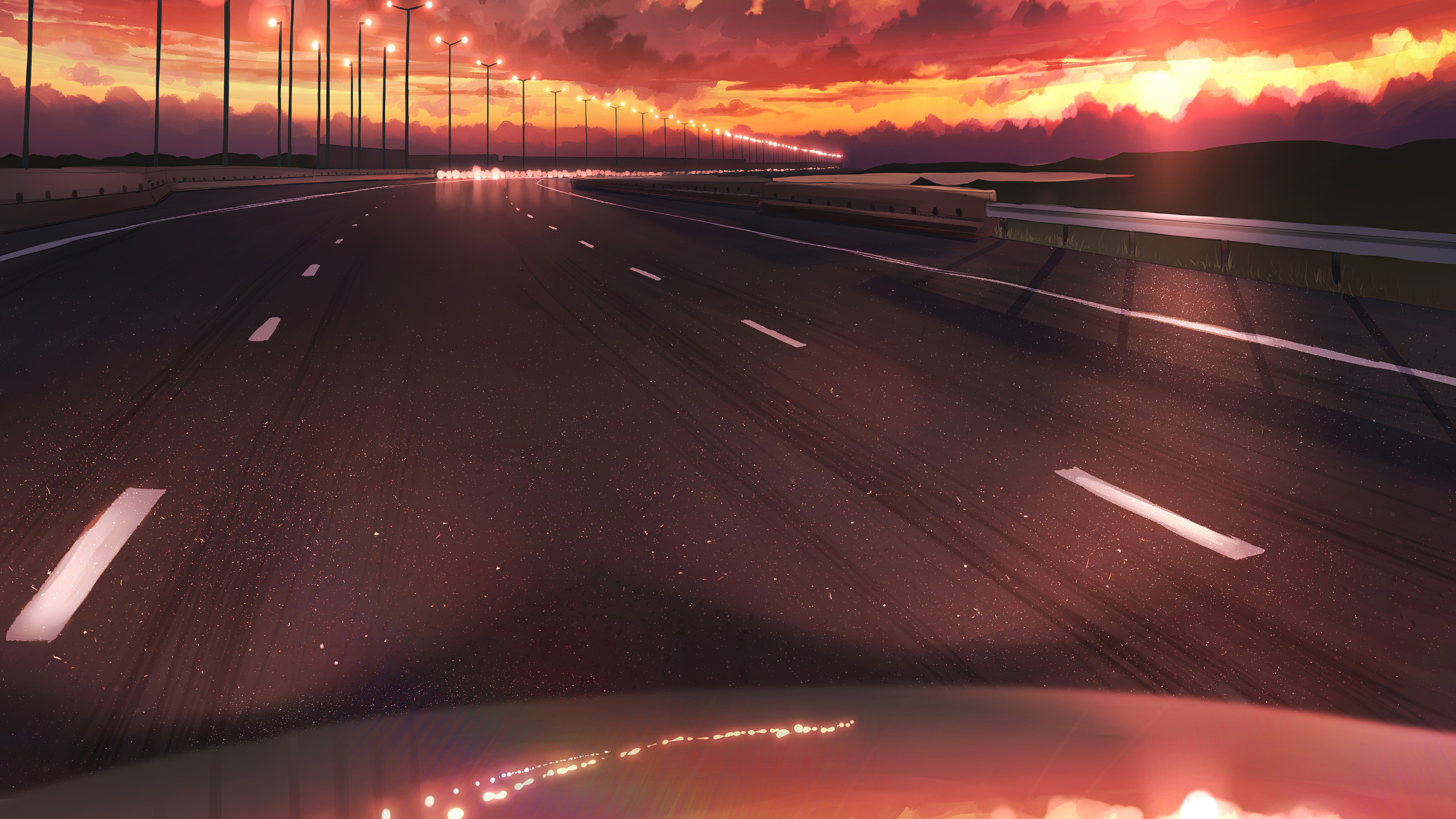 sunset, artist, artwork, digital art, hd, 4k, road, HD Wallpaper