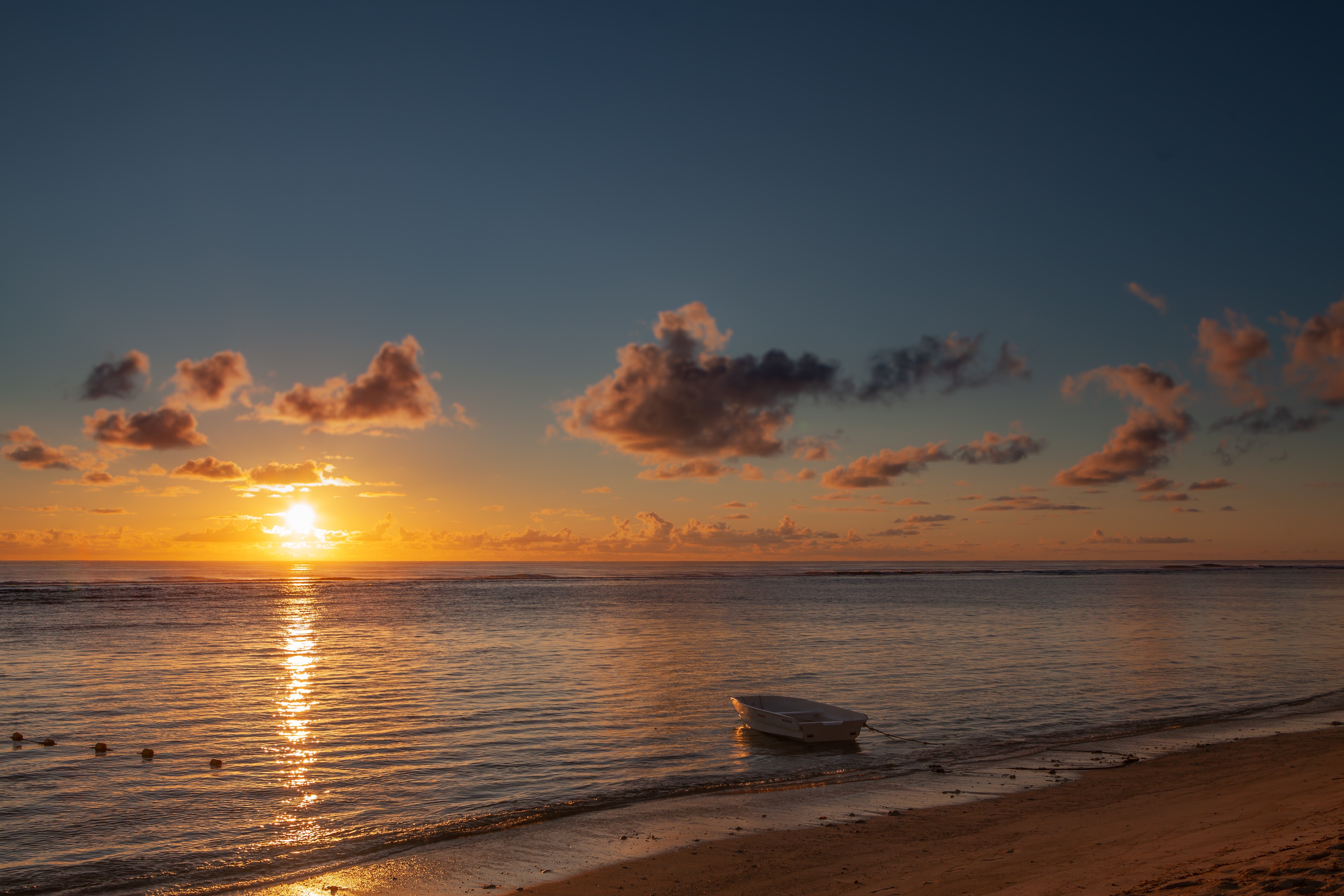 sunset, sea, boat, nature, hd, 4k, 5k, HD Wallpaper