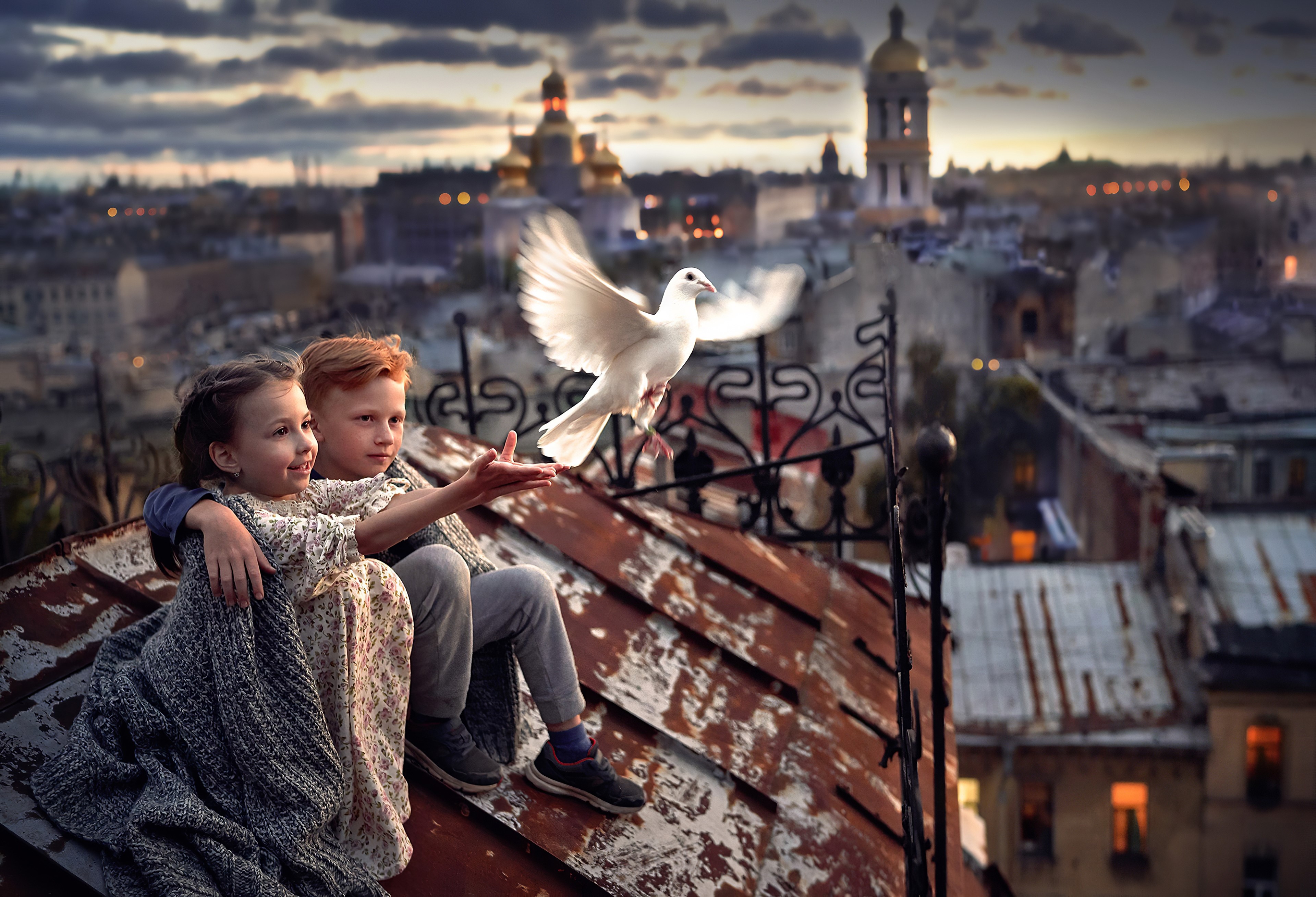 children, pigeon, photography, hd, 4k, little boy, little girl, cute, HD Wallpaper