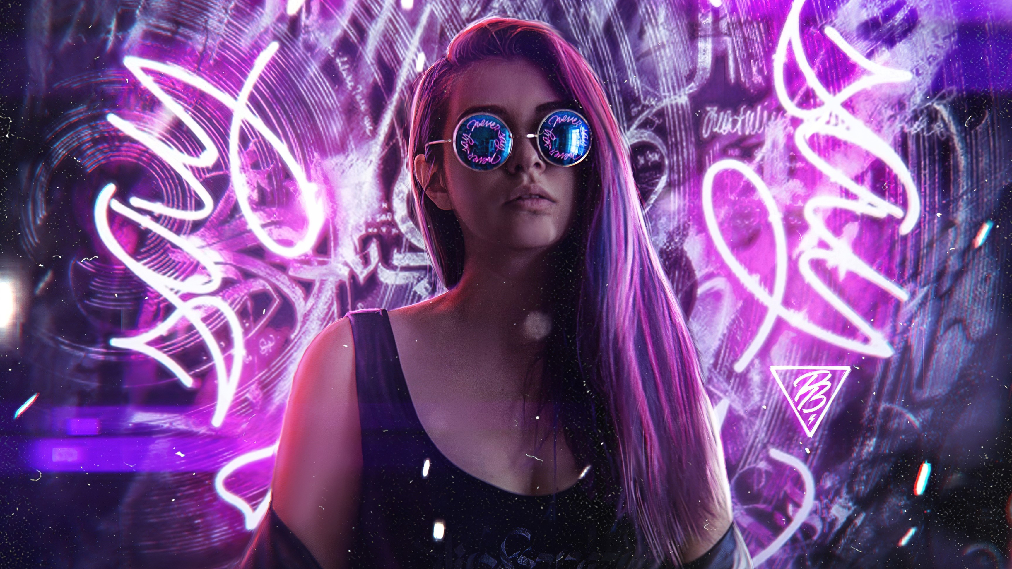 girls, model, hd, neon, artstation, glasses, 4k, HD Wallpaper