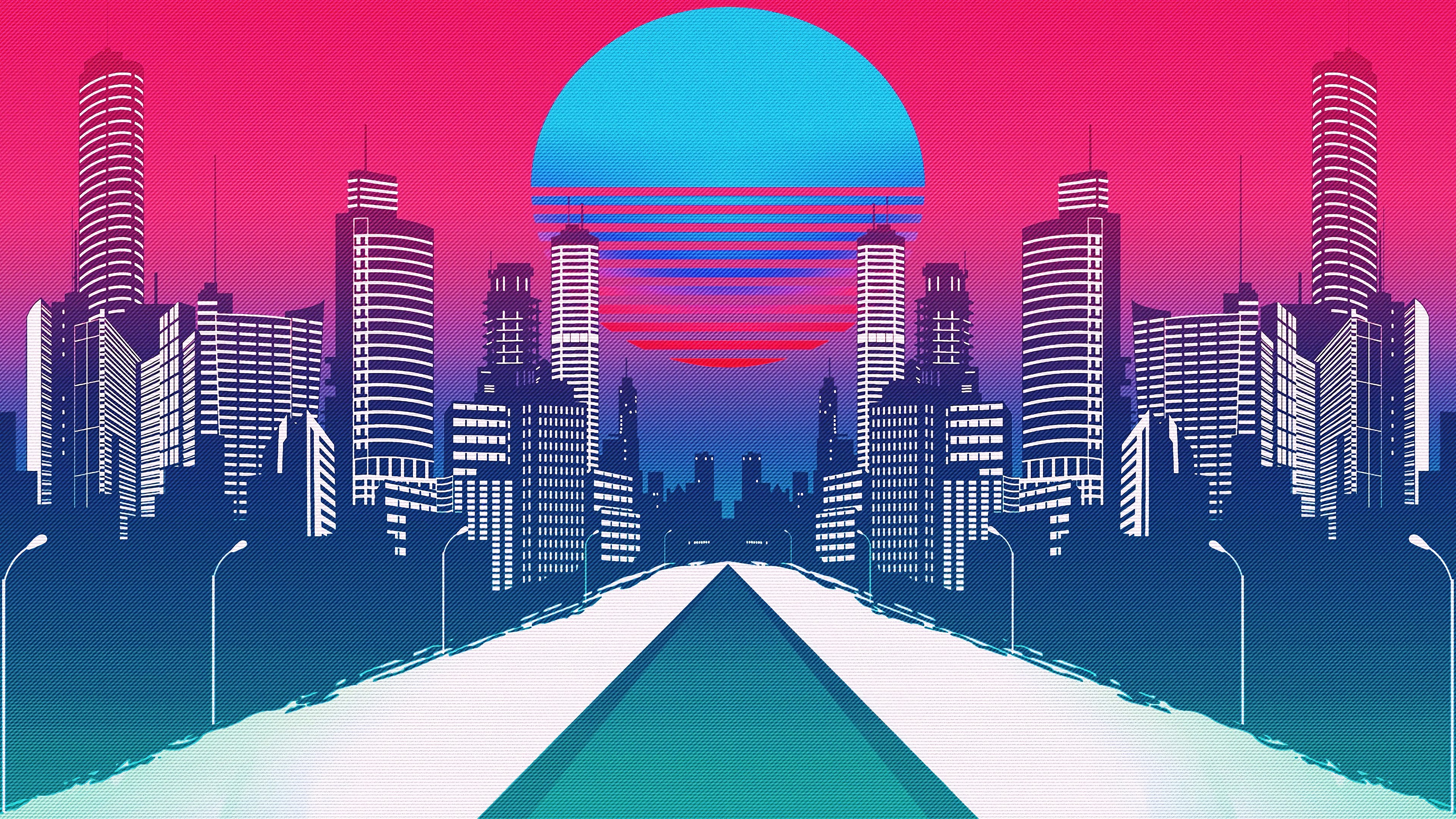 cityscape, retro, artist, artwork, digital art, hd, 4k, HD Wallpaper