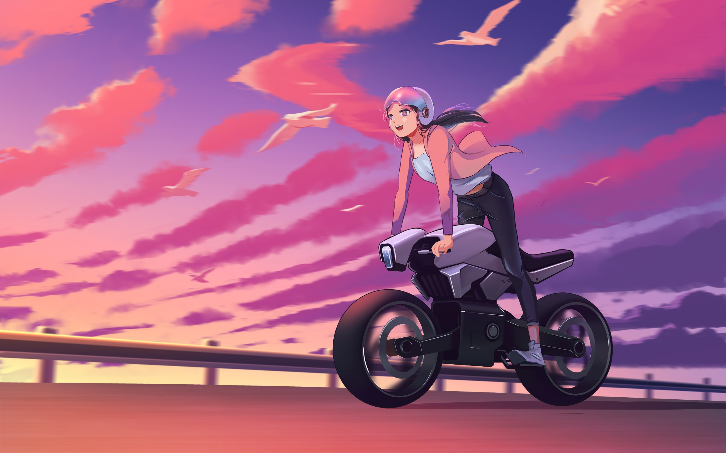 anime girl, anime, artist, artwork, digital art, hd, biker, HD Wallpaper
