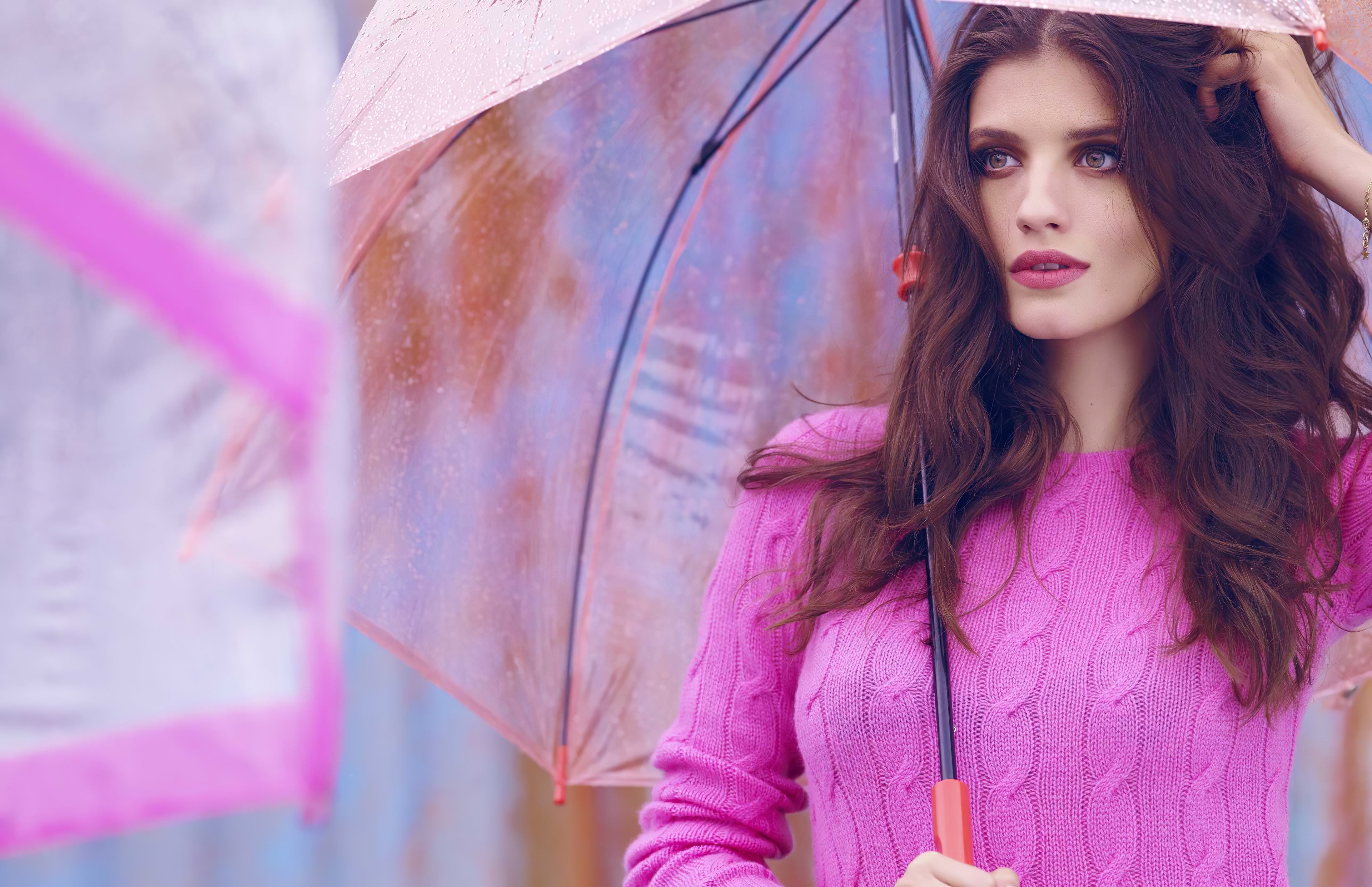 girls, model, hd, umbrella, pink, 4k, HD Wallpaper