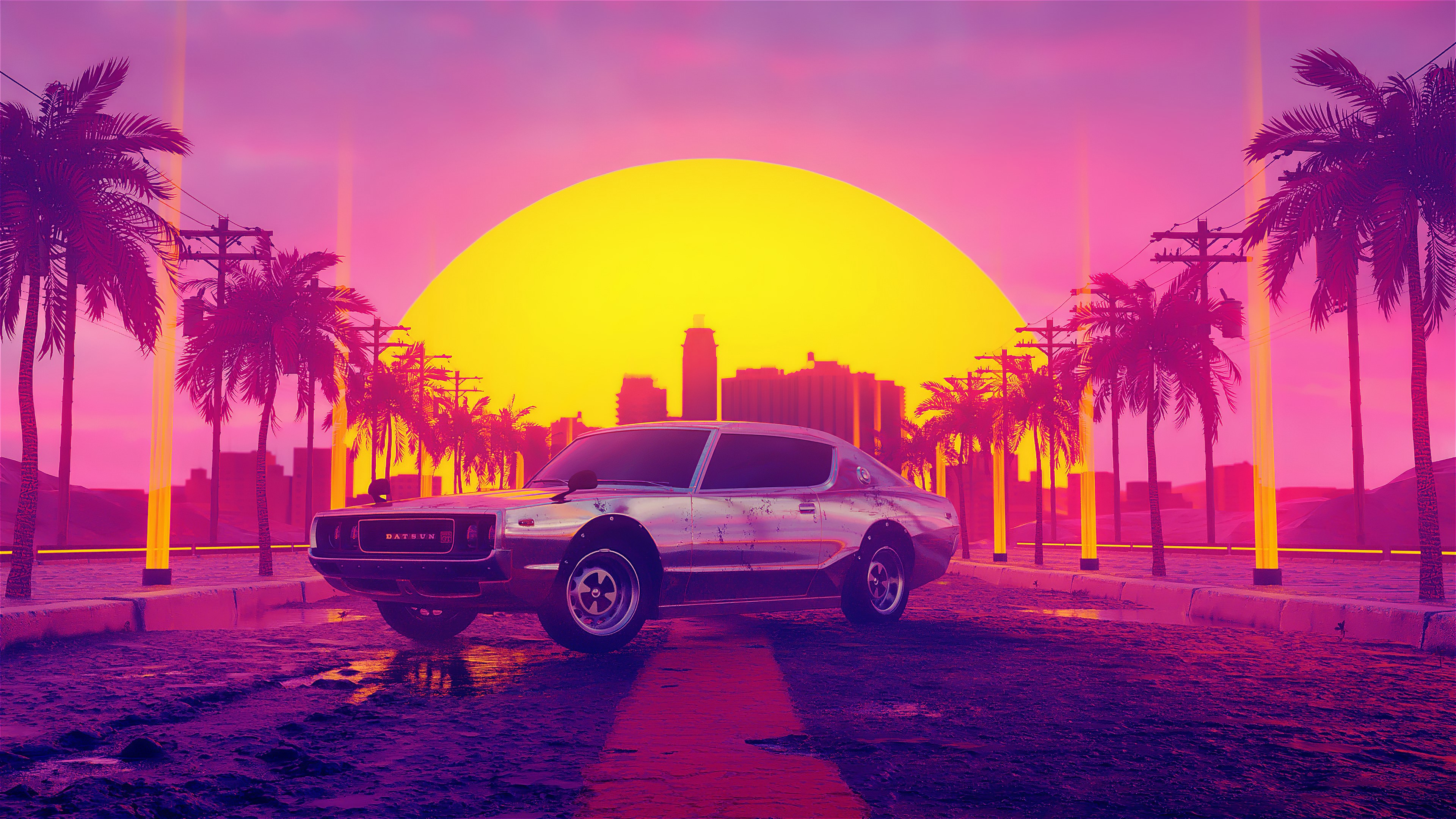 retrowave, artist, artwork, digital art, hd, 4k, artstation, HD Wallpaper