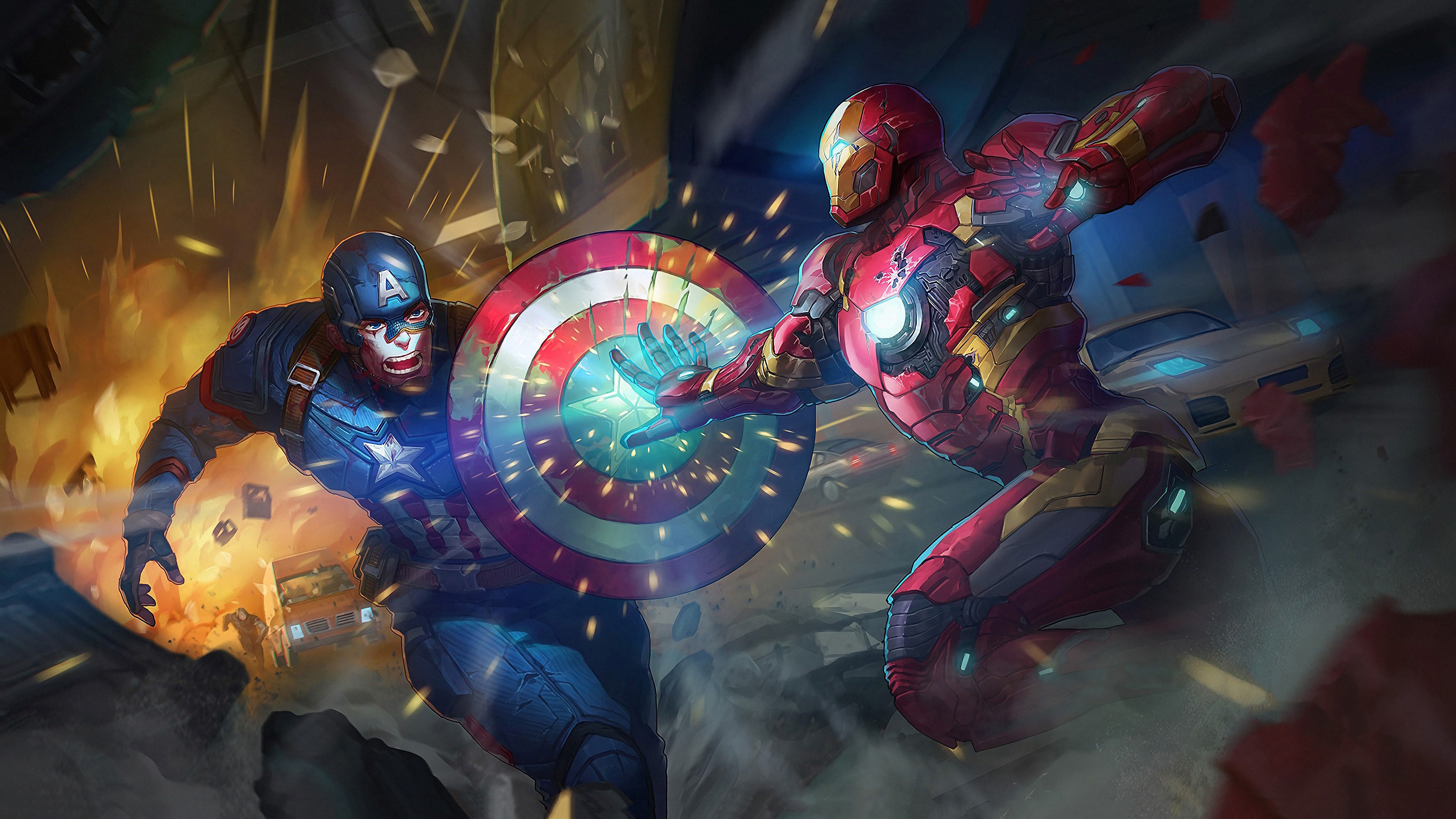 captain america, iron man, hd, 4k, superheroes, artwork, digital art, HD Wallpaper