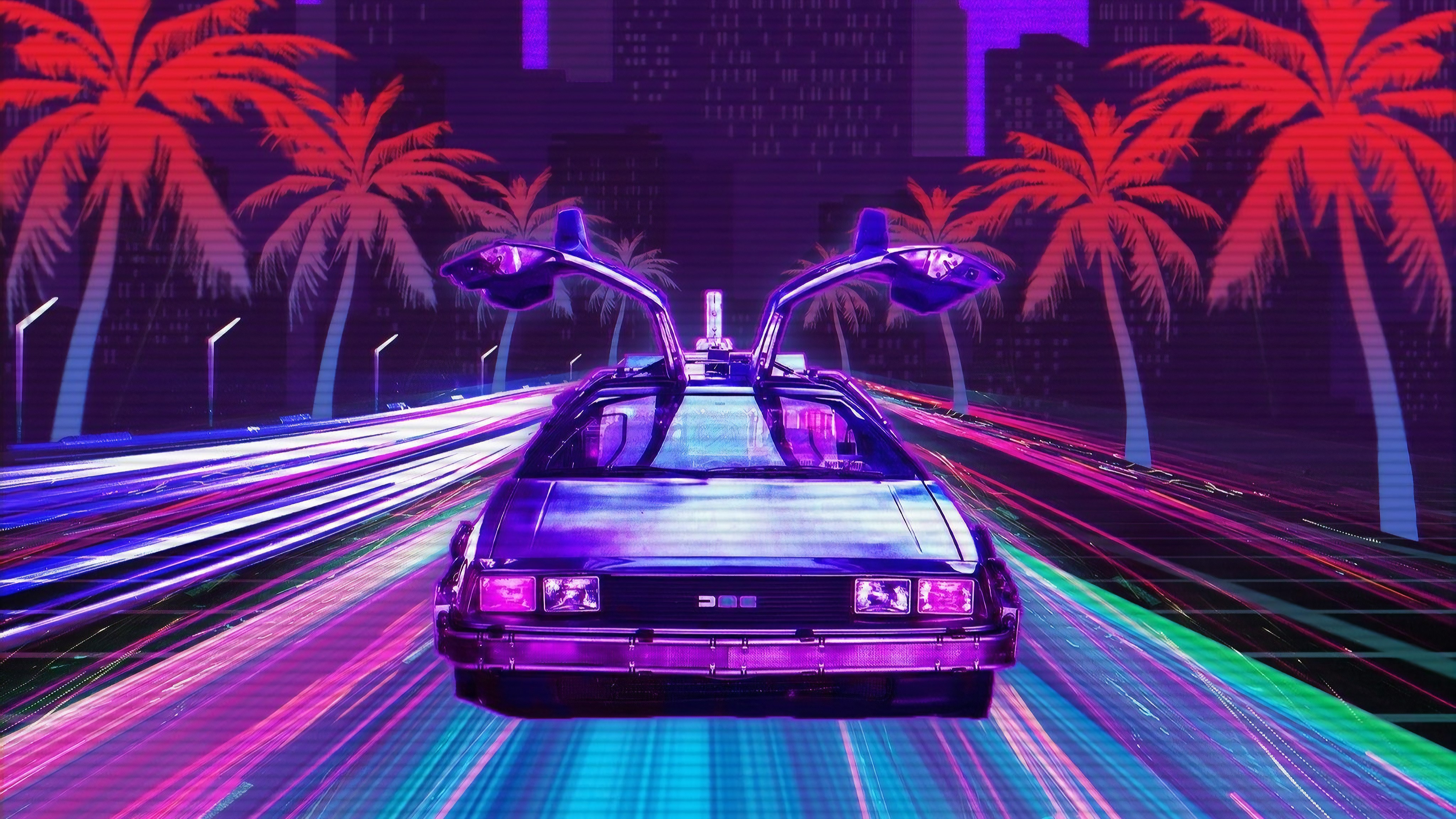 retrowave, synthwave, cars, artist, artwork, digital art, hd, 4k, HD Wallpaper