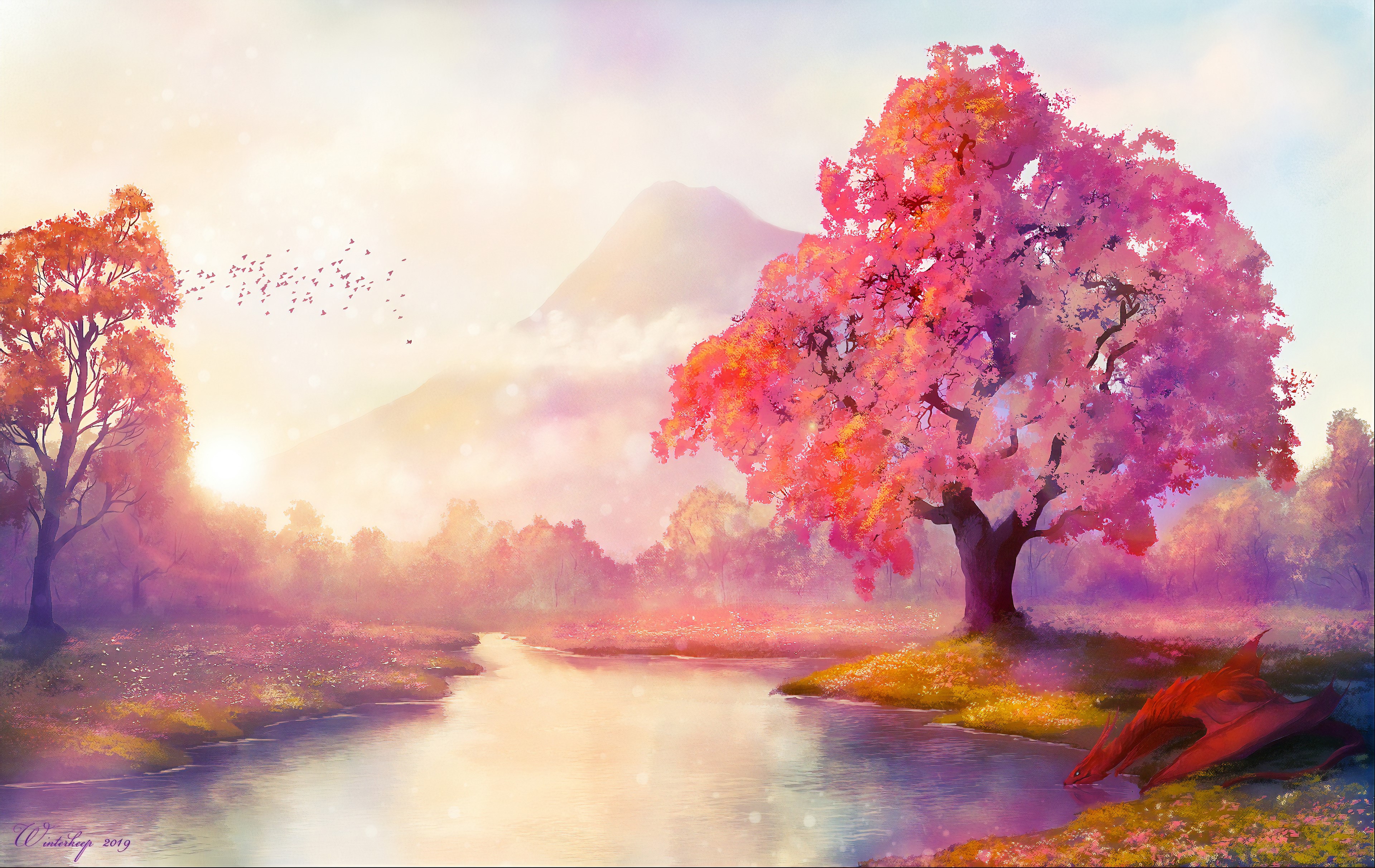 tree, river, artist, artwork, digital art, hd, deviantart, 4k, HD Wallpaper