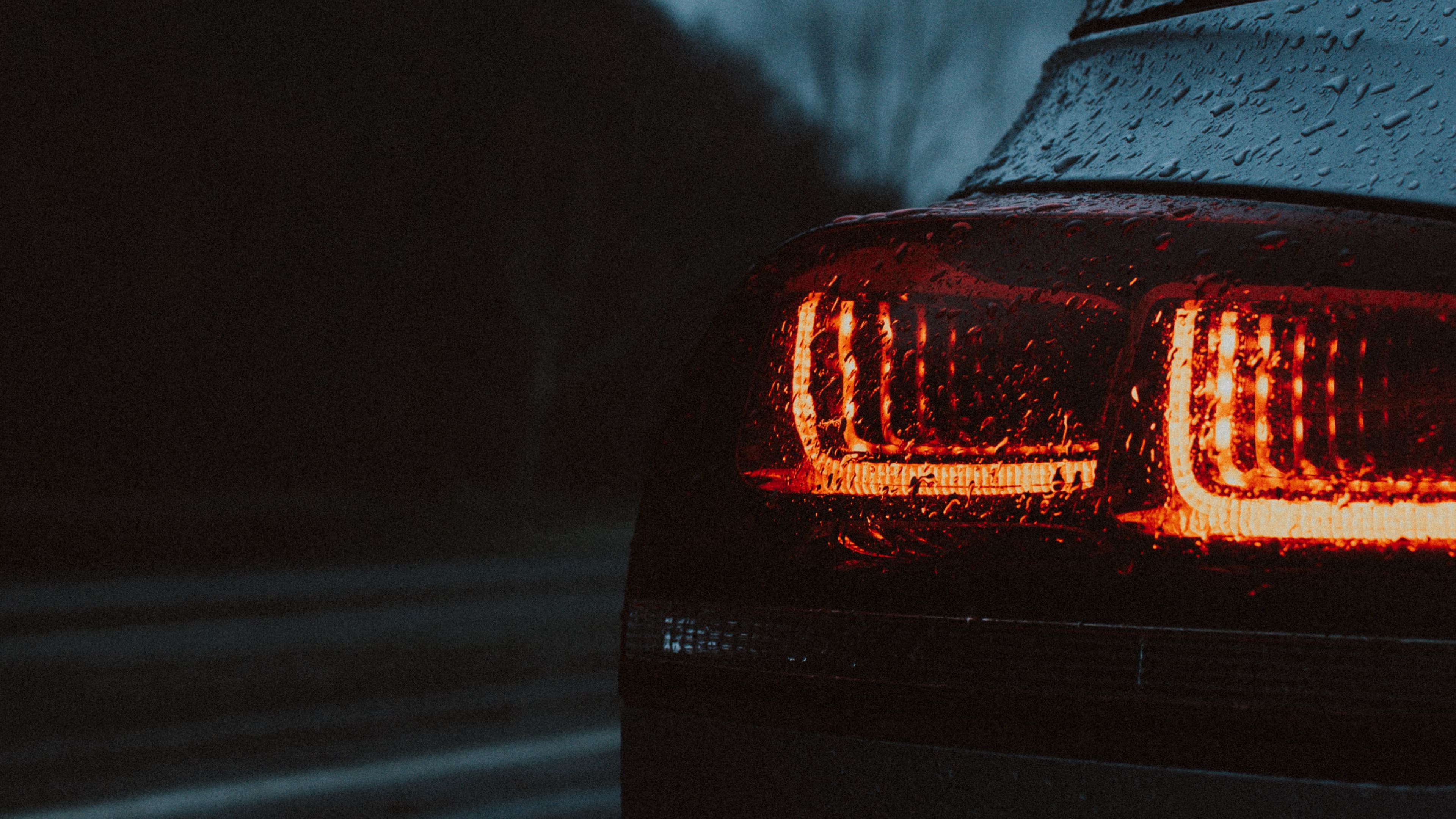 car, taillights, wet, red, dark, 4k, HD Wallpaper
